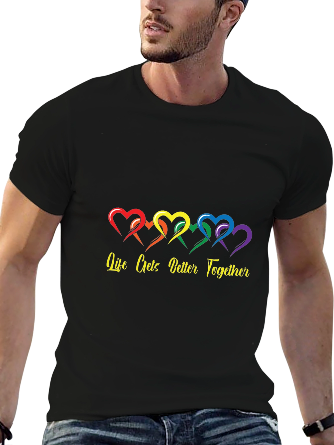 Life Gets Better Together Rainbow Heart Tee
