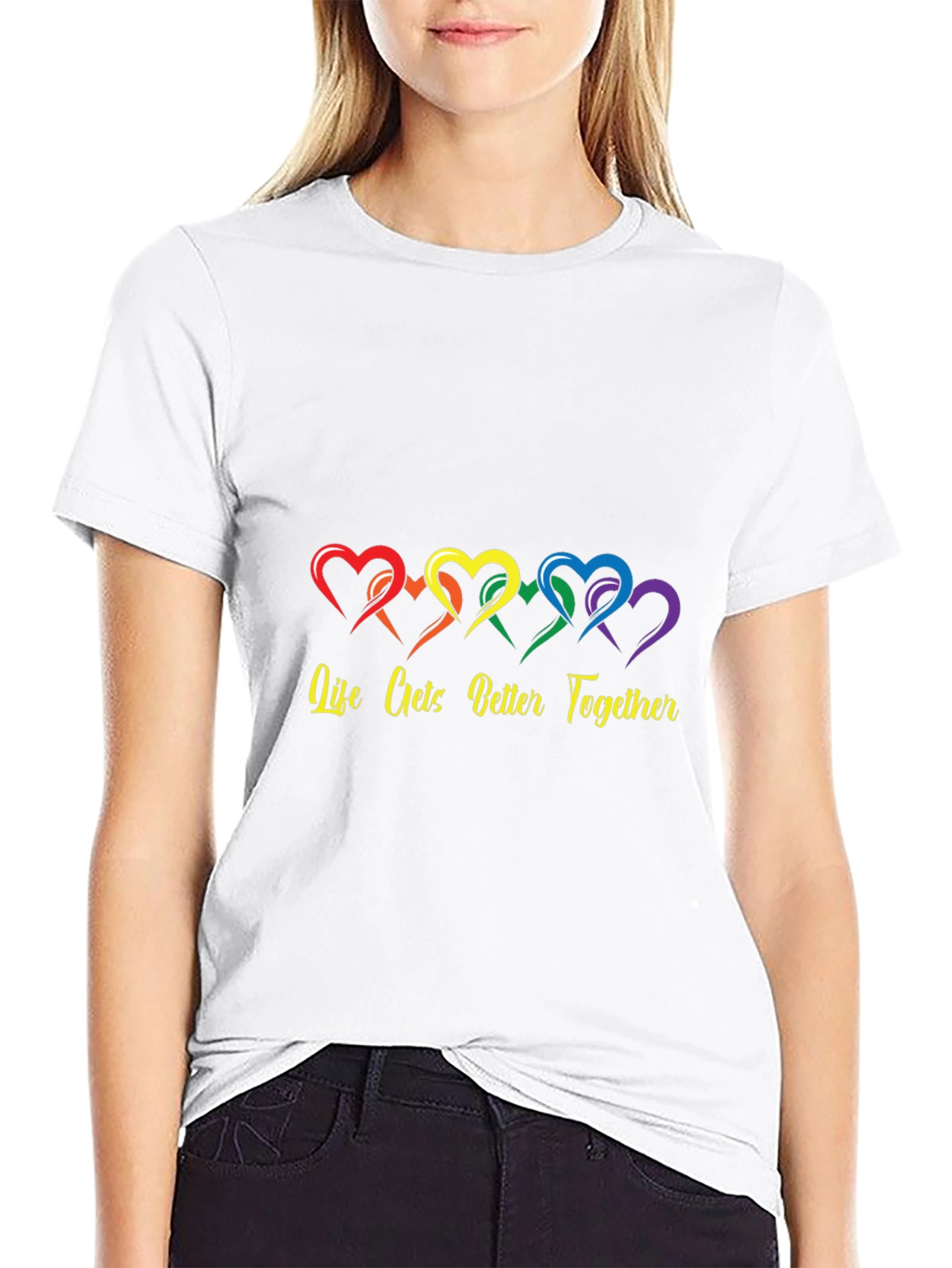 Life Gets Better Together Rainbow Heart Tee