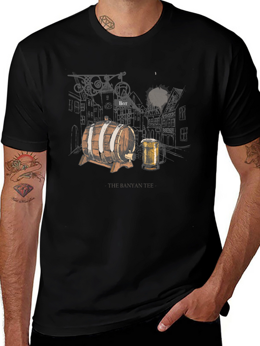 Beer Barrel Graphic Tee - Black Short Sleeve T-Shirt