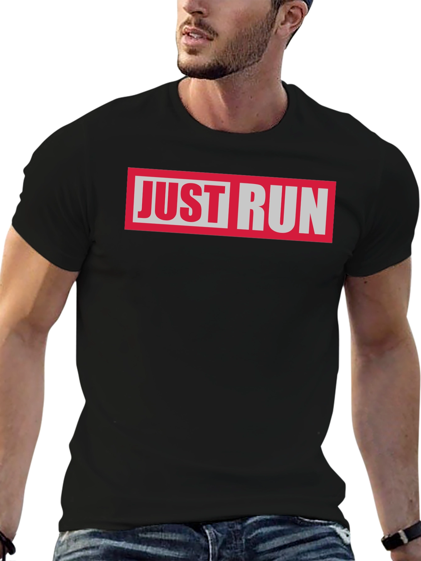 Just Run Graphic Tee - Black Casual T-Shirt