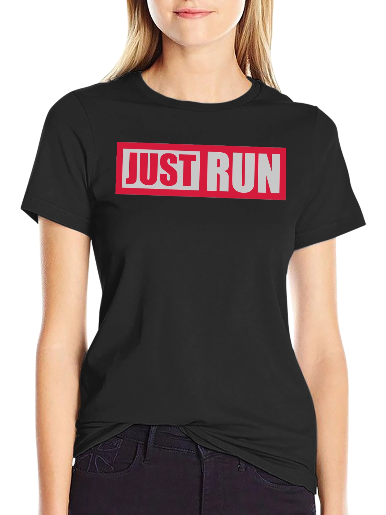 Just Run Graphic Tee - Black Casual T-Shirt