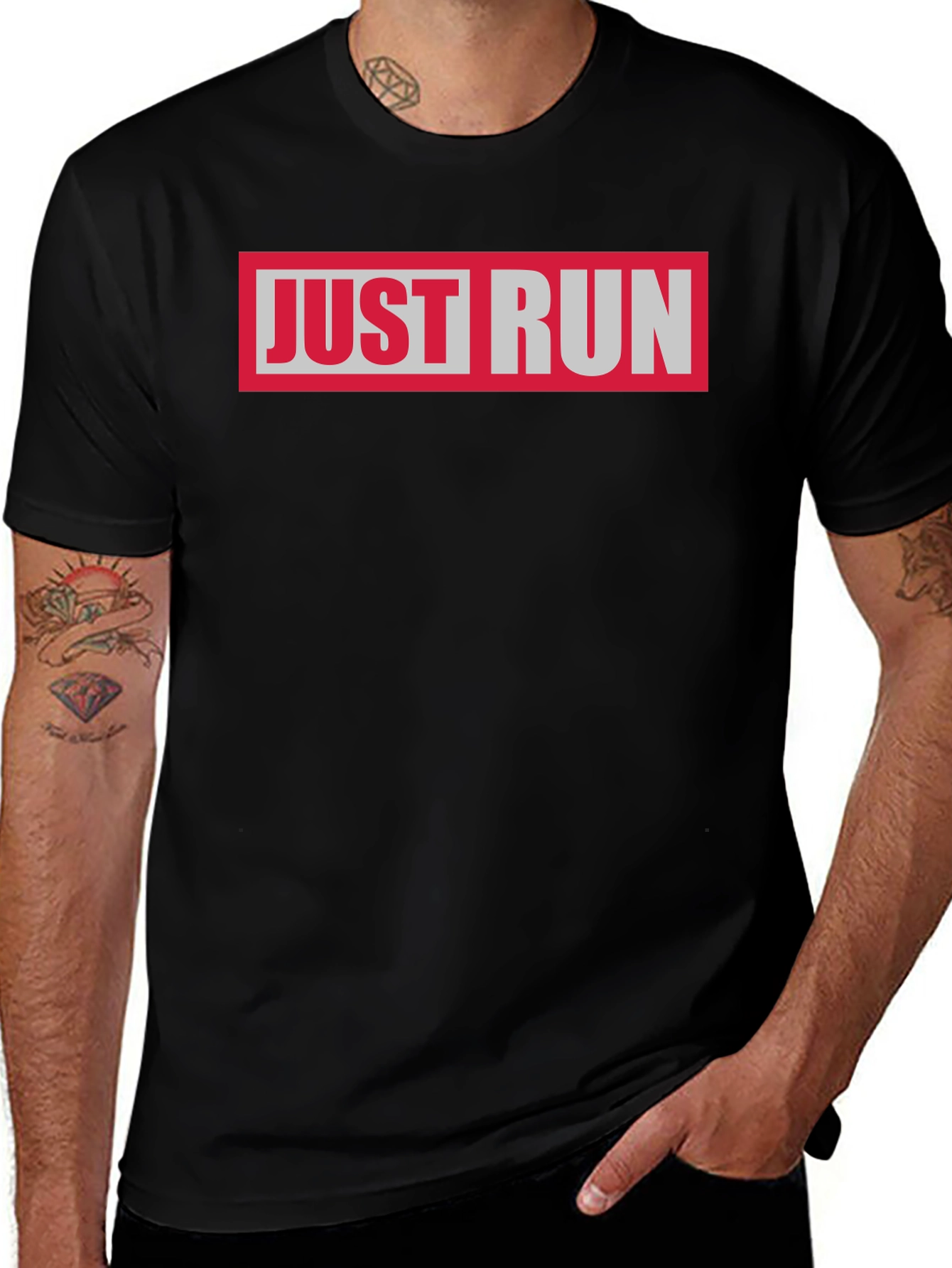 Just Run Graphic Tee - Black Casual T-Shirt