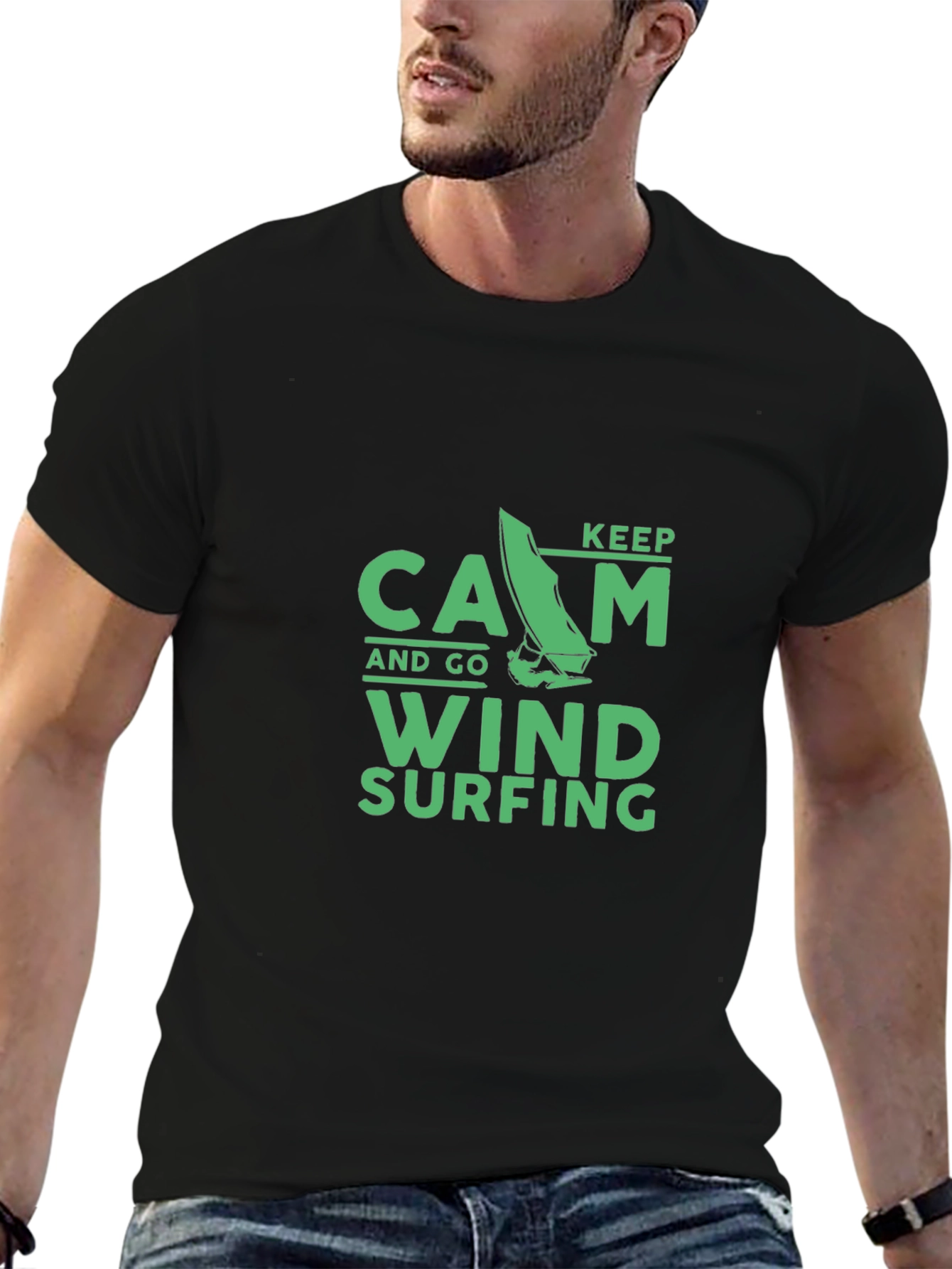 Keep Calm Windsurfing T-Shirt - Black Cotton Tee