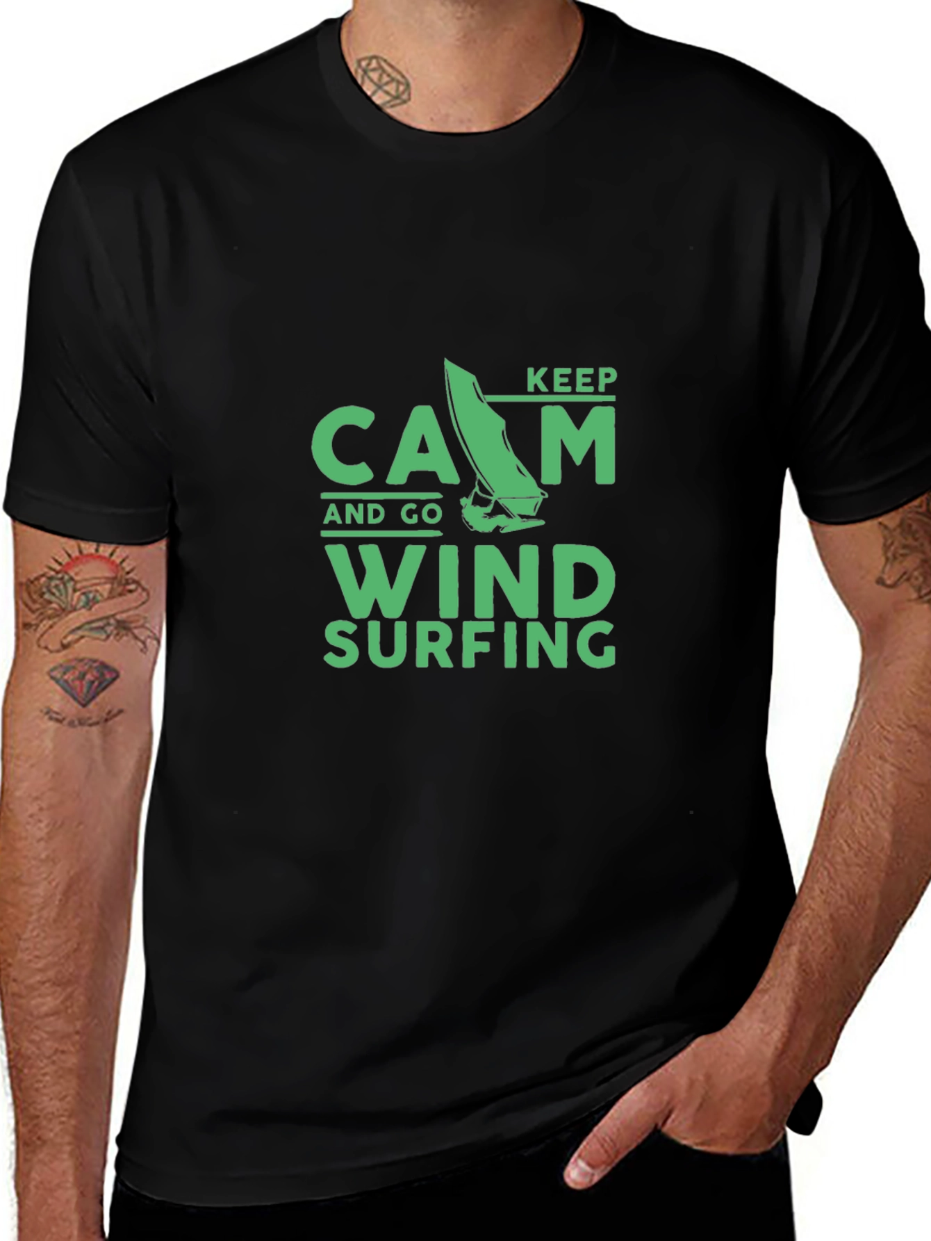 Keep Calm Windsurfing T-Shirt - Black Cotton Tee