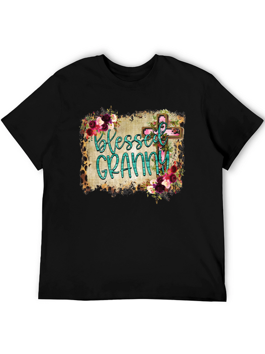 Blessed Granny Graphic Tee - Floral Cross Design