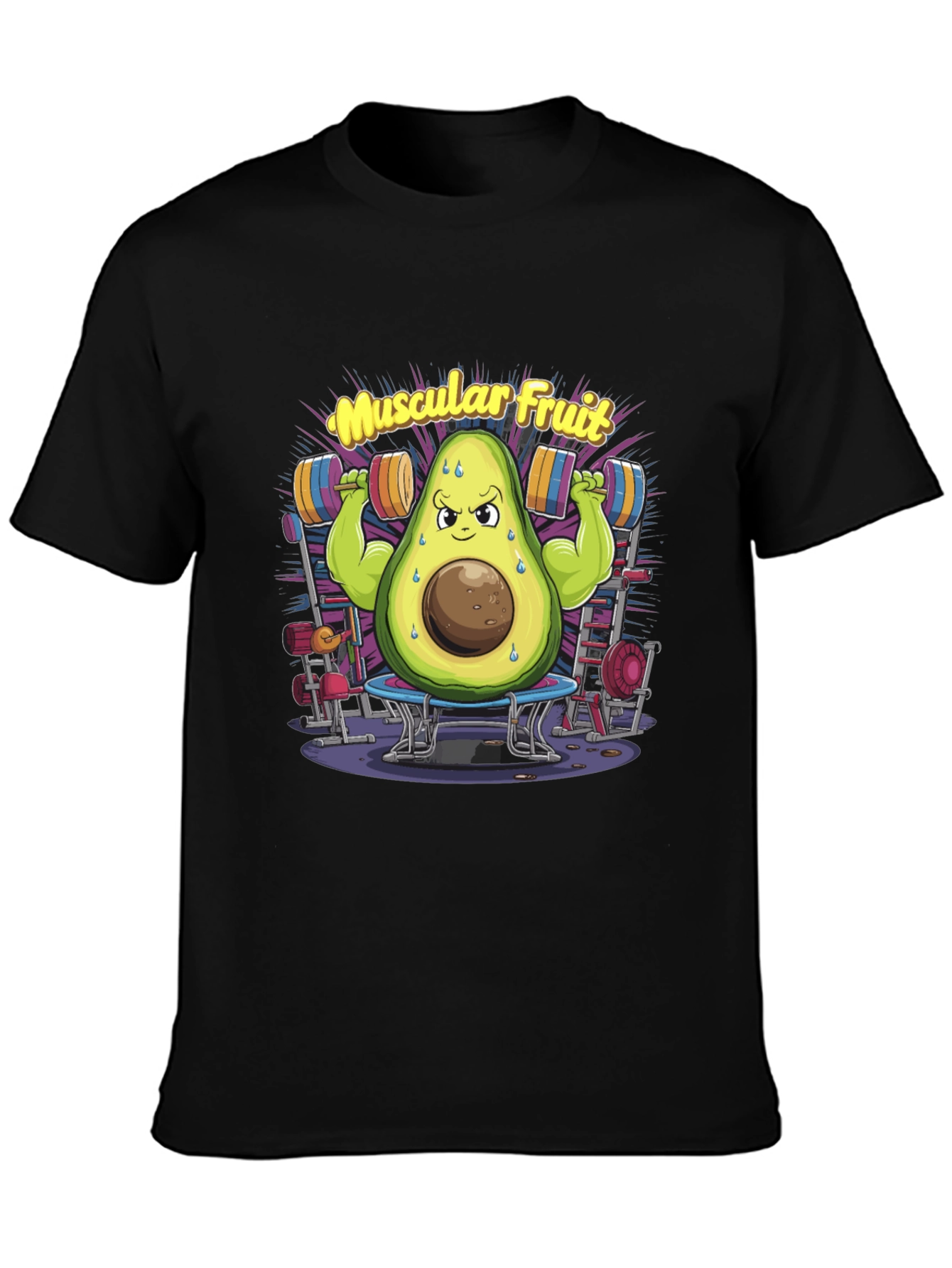 Muscular Fruit Avocado Black T-Shirt