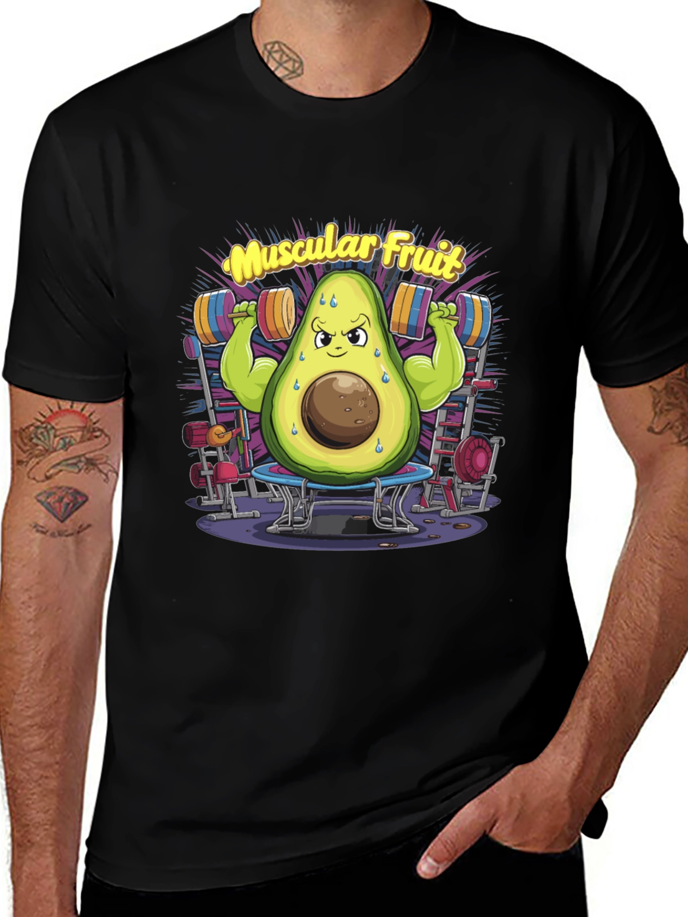 Muscular Fruit Avocado Black T-Shirt