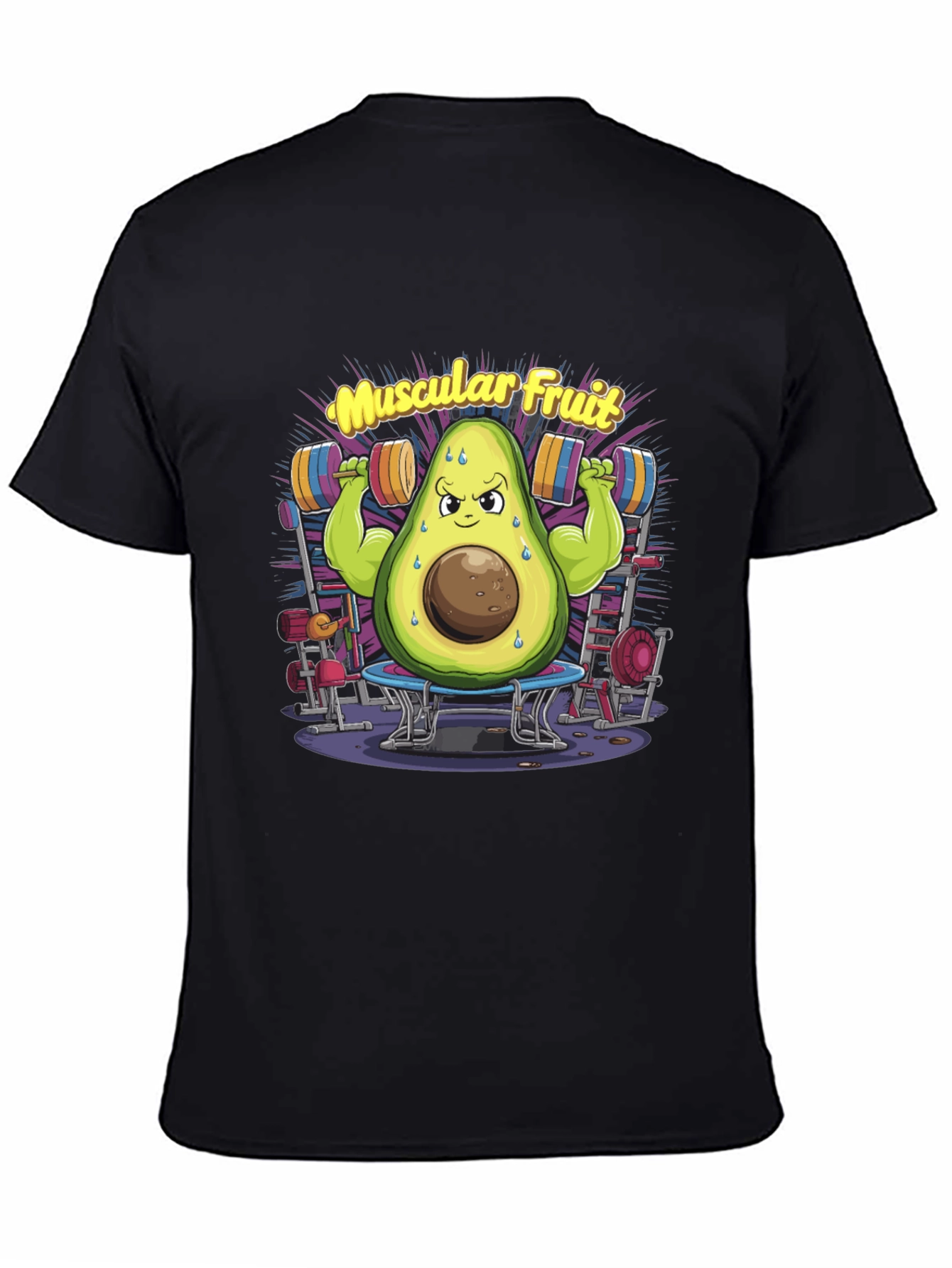 Muscular Fruit Avocado Black T-Shirt