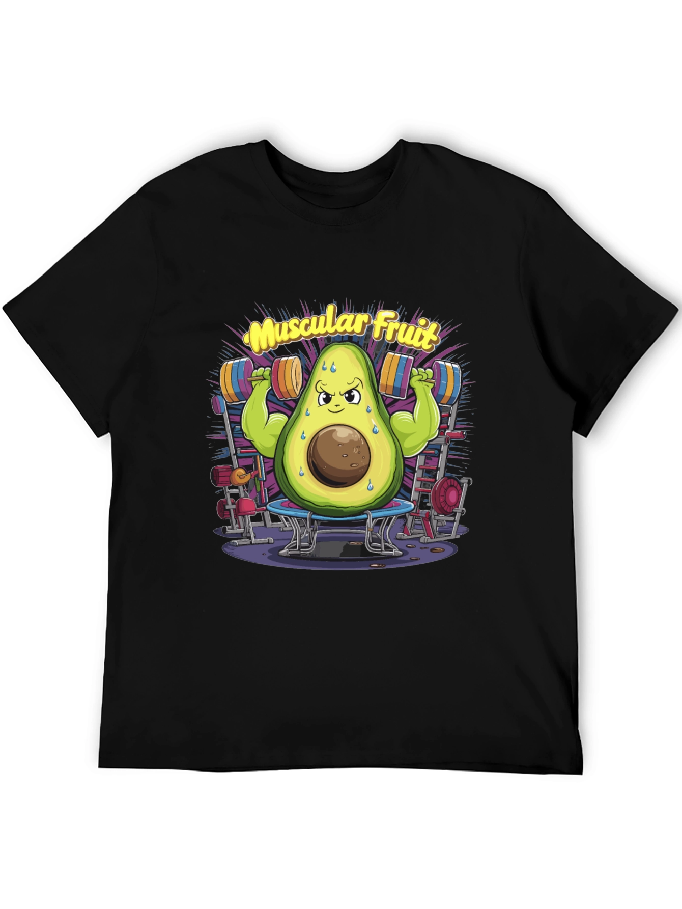 Muscular Fruit Avocado Black T-Shirt