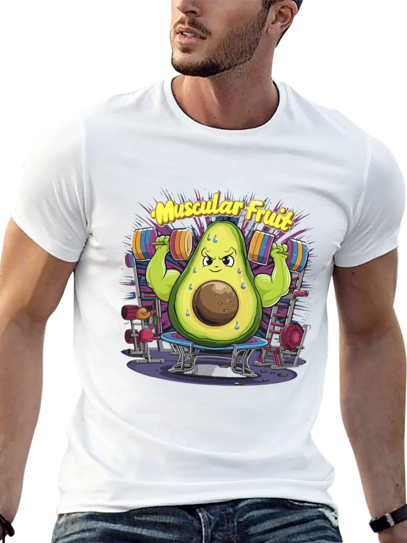 Muscular Fruit Avocado Black T-Shirt