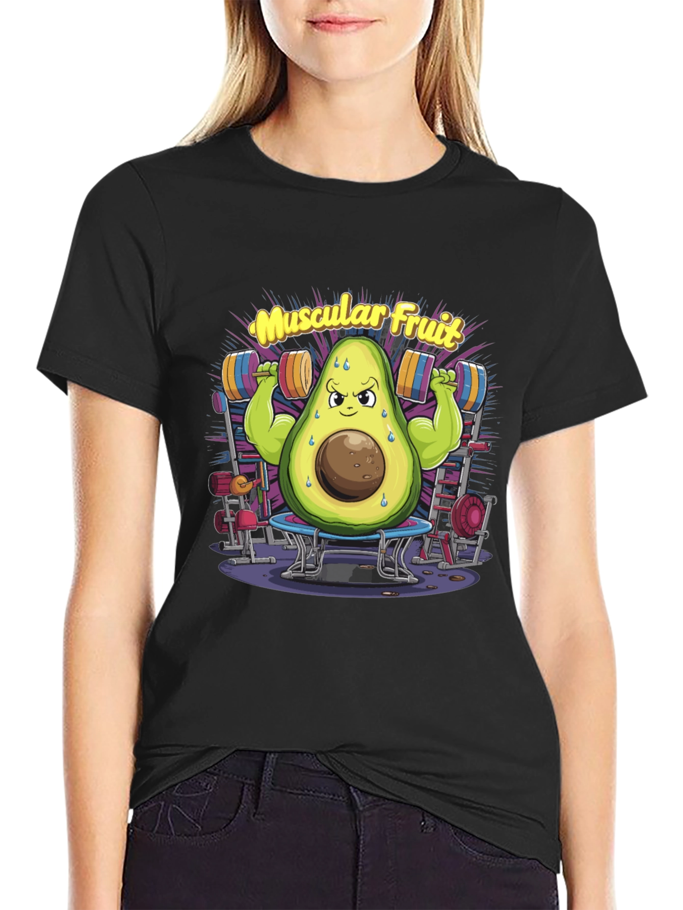 Muscular Fruit Avocado Black T-Shirt