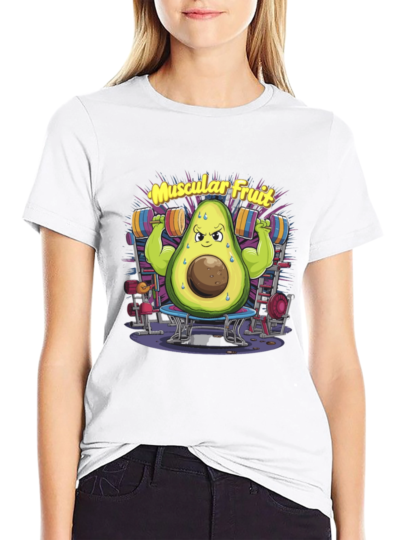 Muscular Fruit Avocado Black T-Shirt