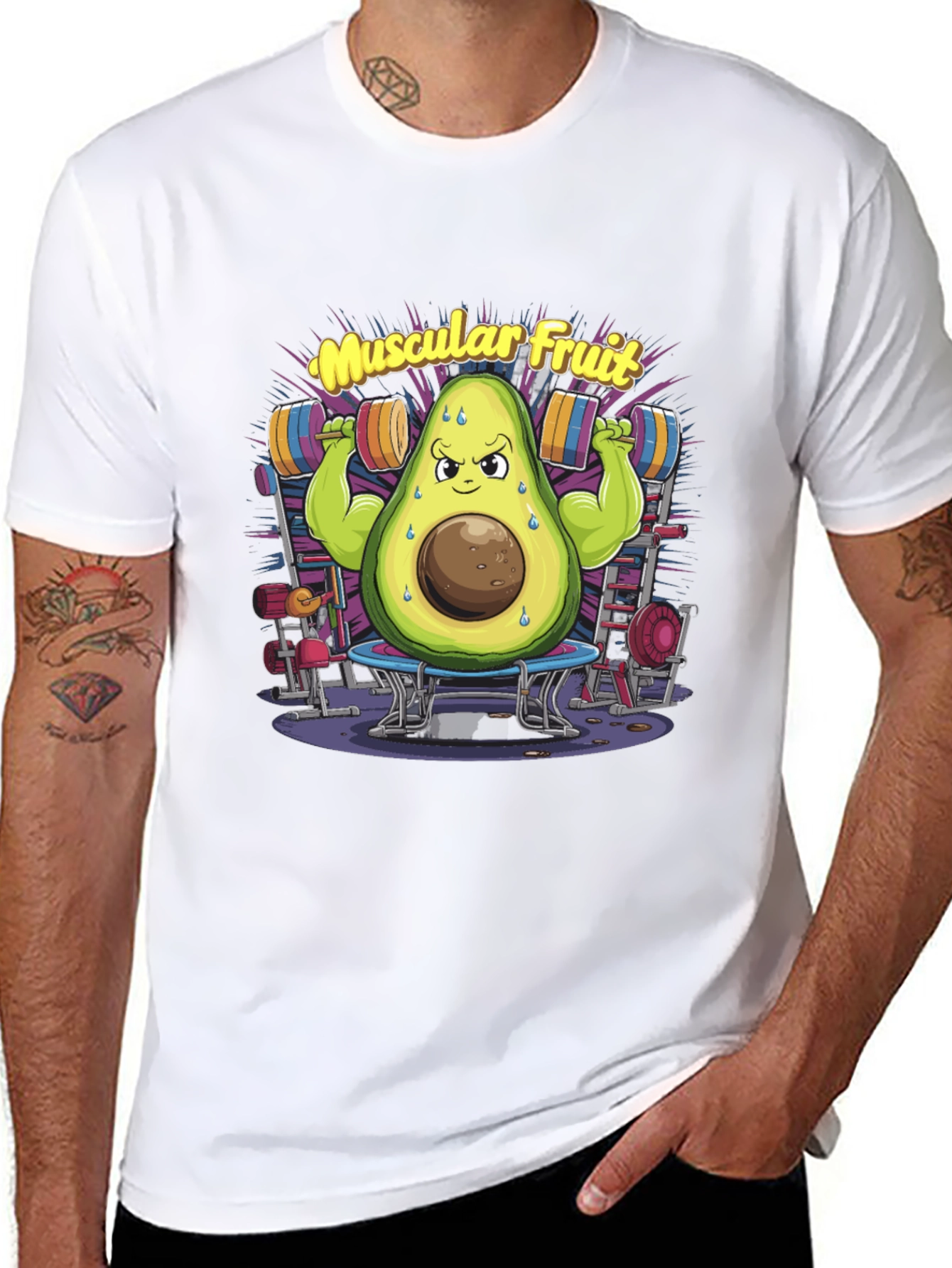 Muscular Fruit Avocado Black T-Shirt