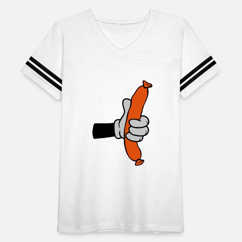 Comic hand holding sausage