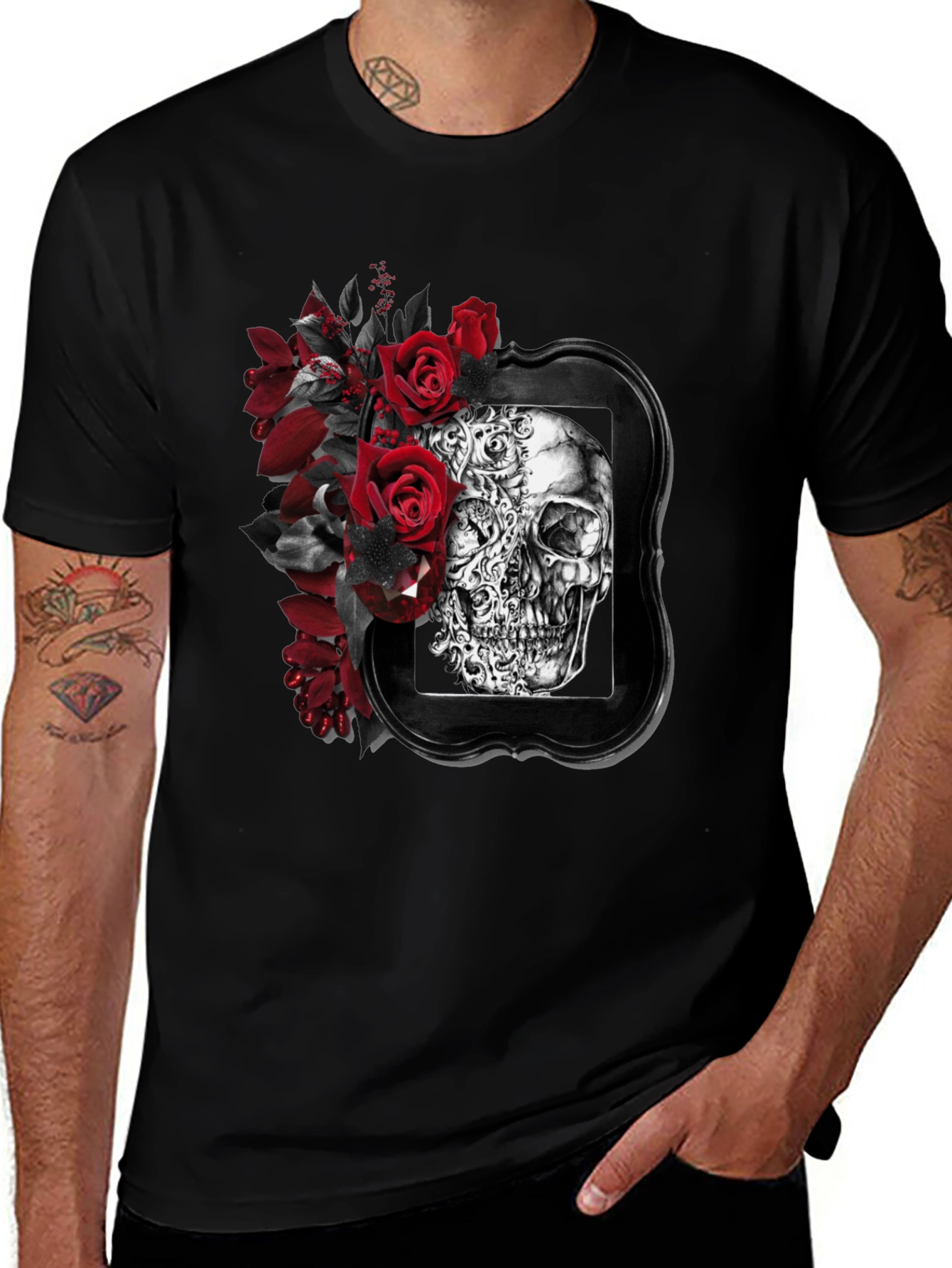 Skull & Roses Graphic Print Mens T-Shirt