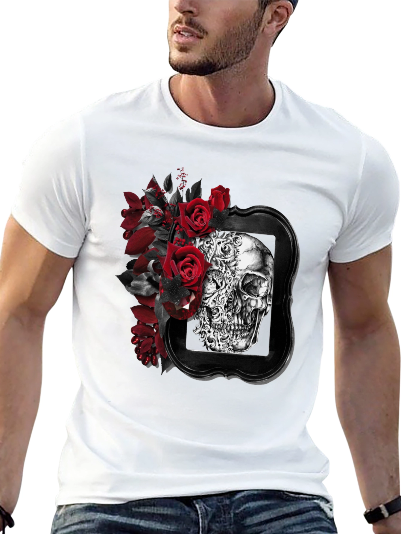 Skull & Roses Graphic Print Mens T-Shirt