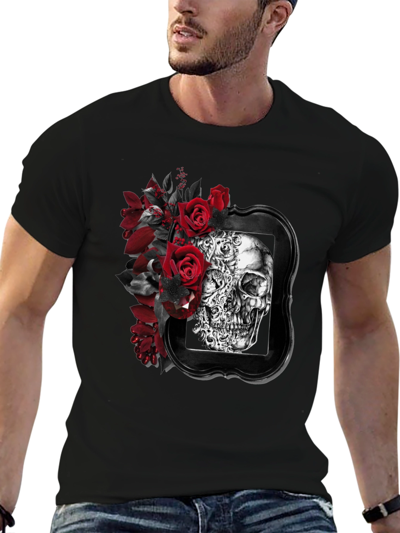 Skull & Roses Graphic Print Mens T-Shirt