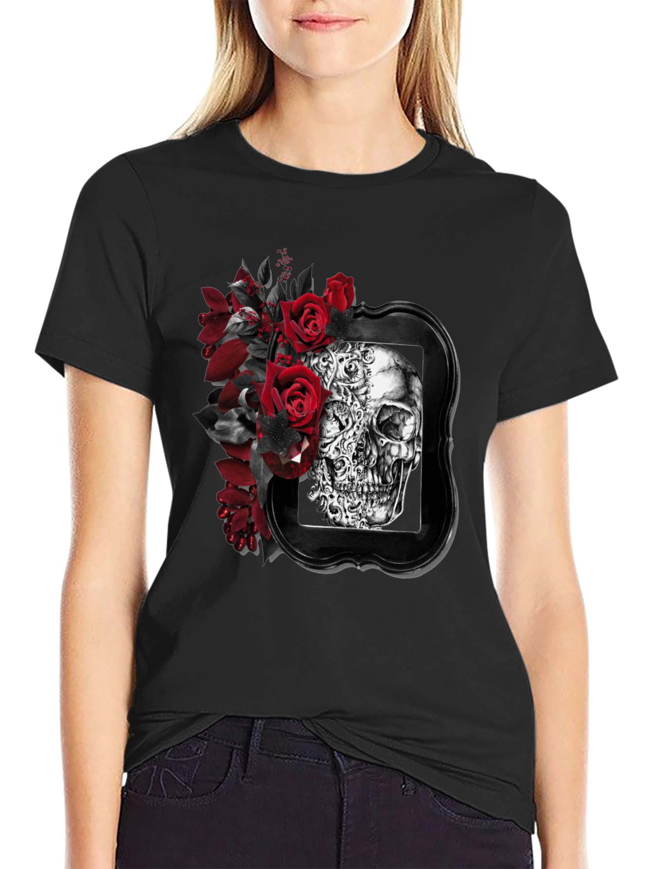 Skull & Roses Graphic Print Mens T-Shirt
