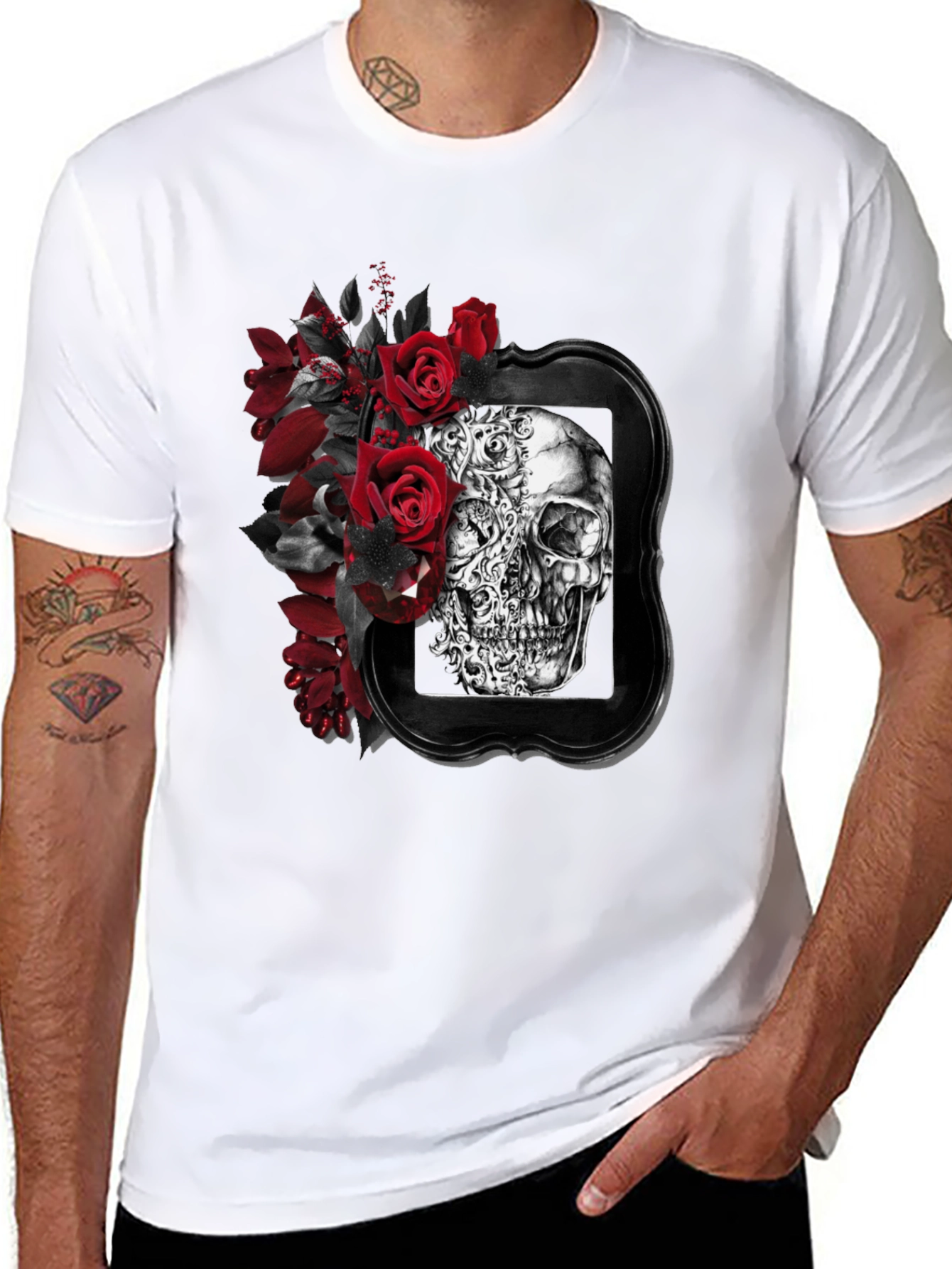 Skull & Roses Graphic Print Mens T-Shirt