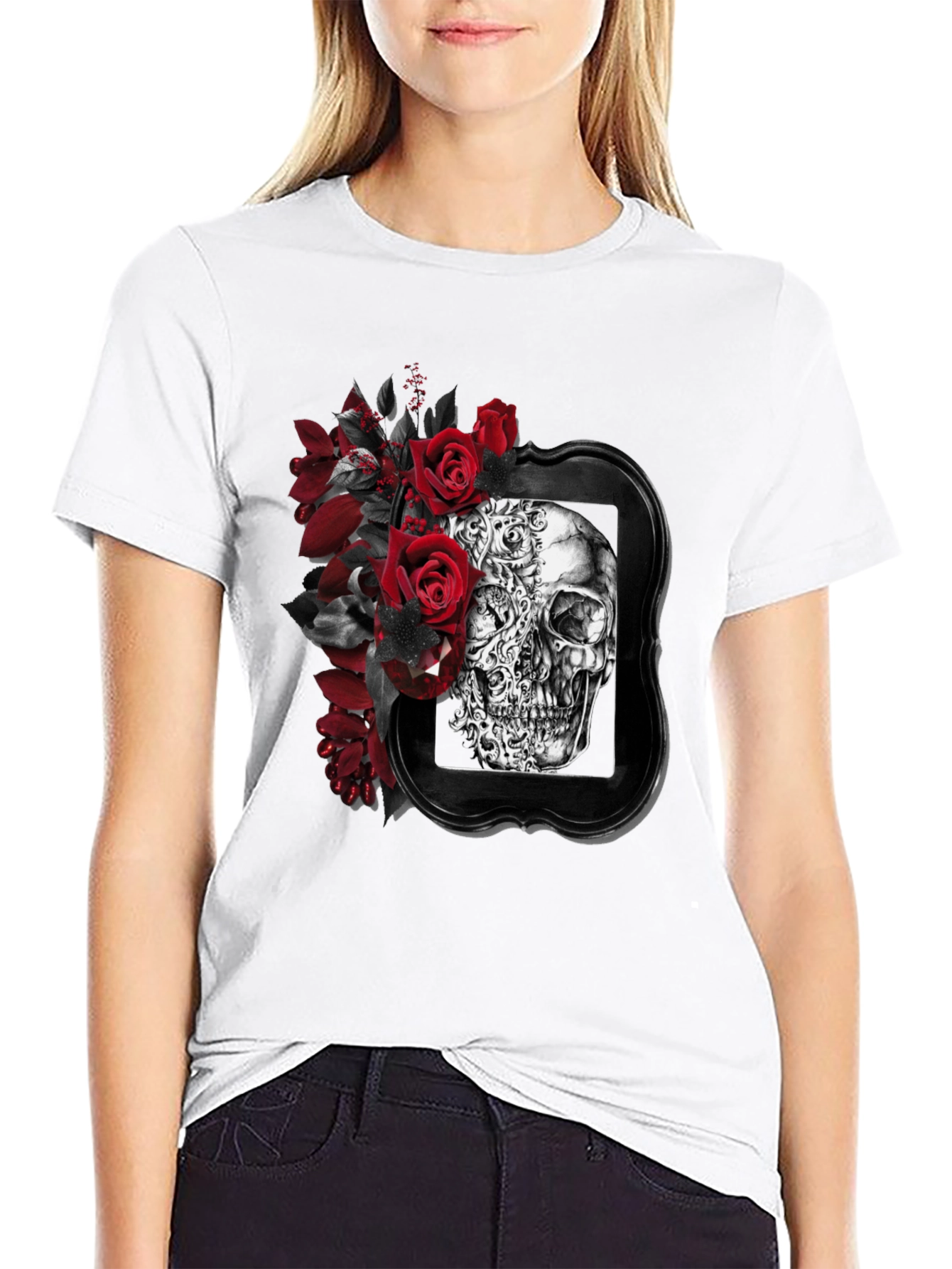 Skull & Roses Graphic Print Mens T-Shirt