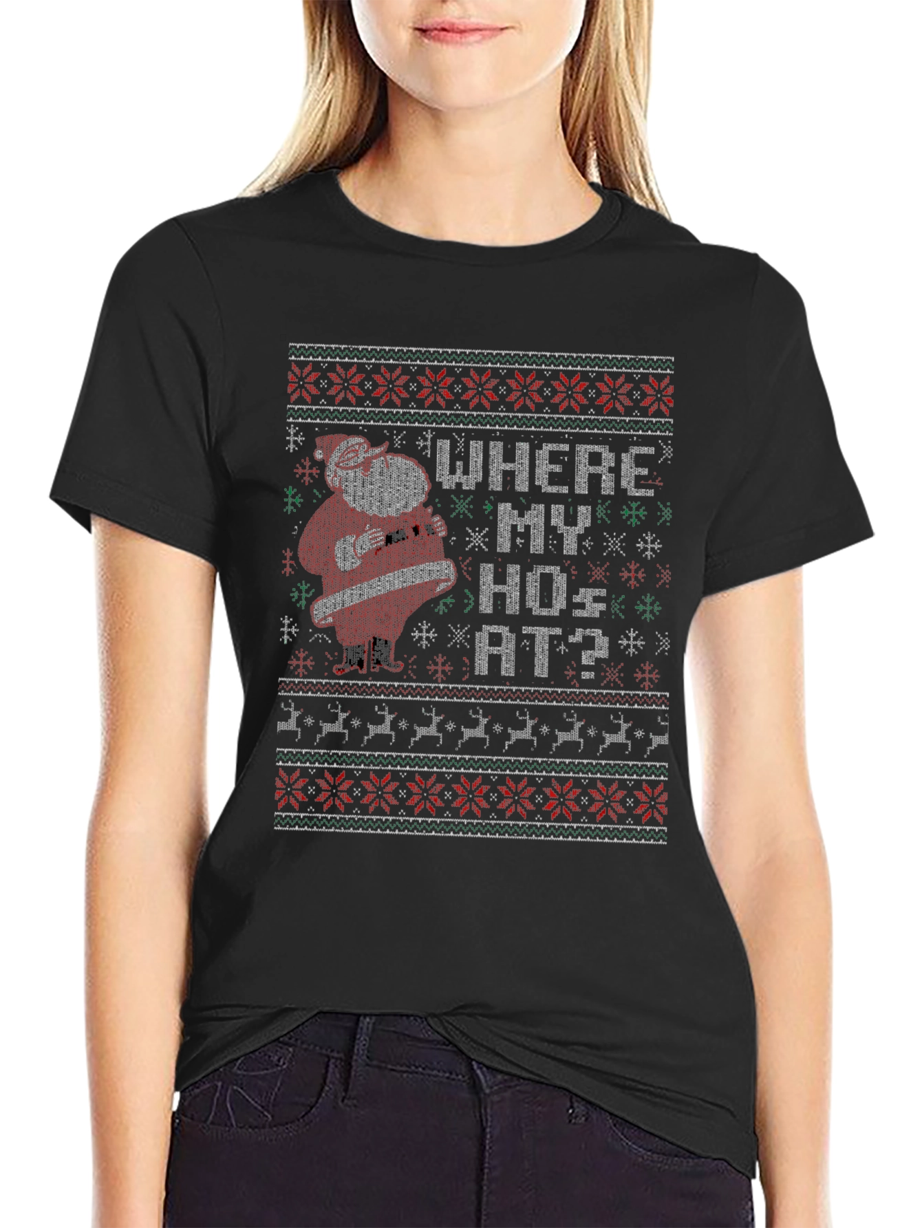 Funny Santa Where My Hos At Christmas T-Shirt