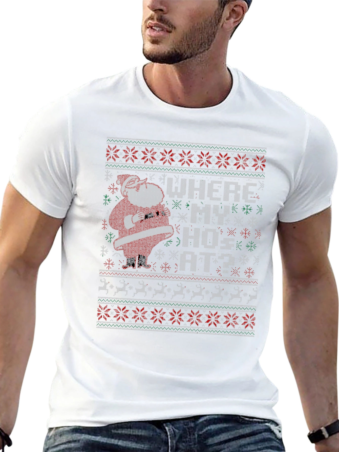 Funny Santa Where My Hos At Christmas T-Shirt