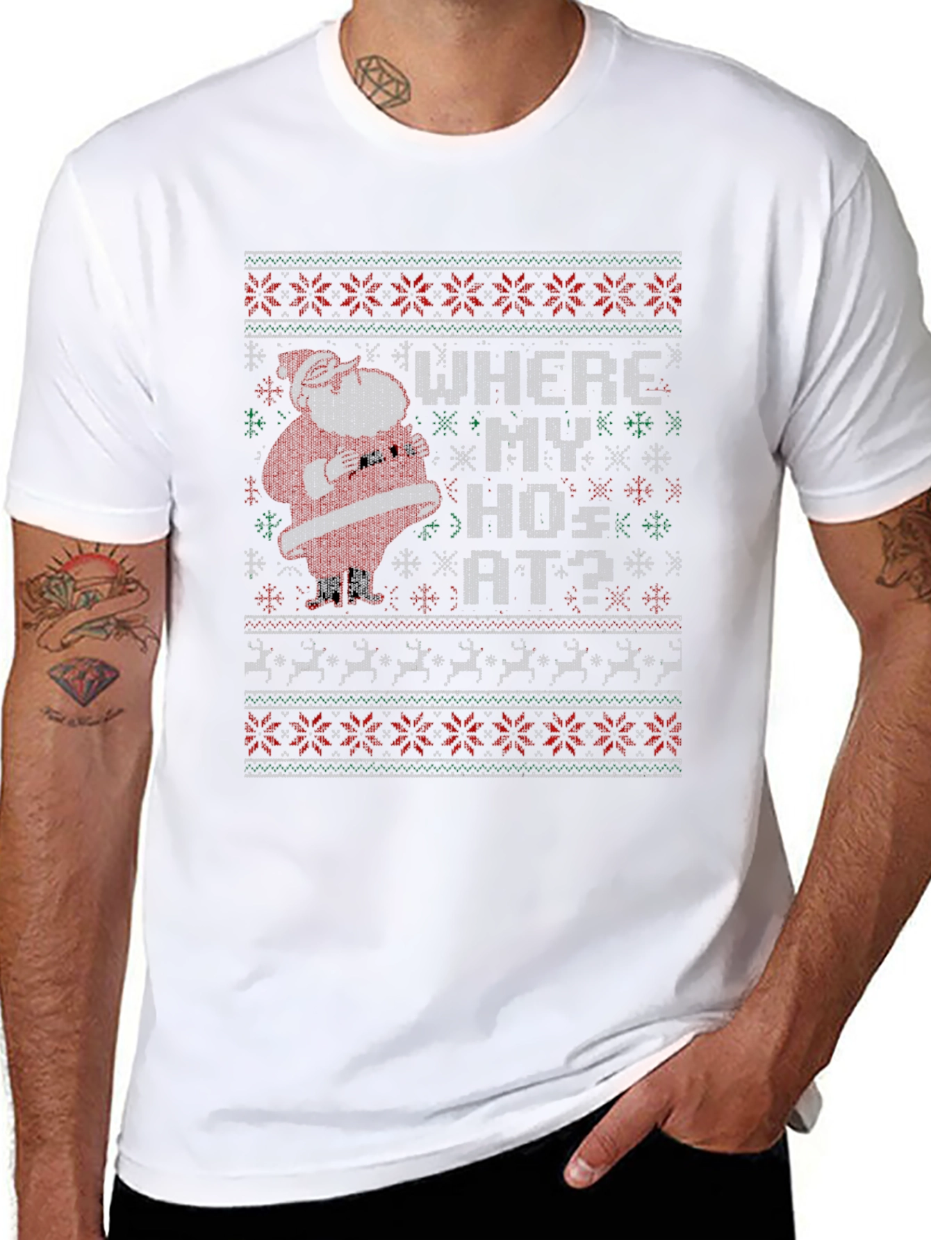 Funny Santa Where My Hos At Christmas T-Shirt