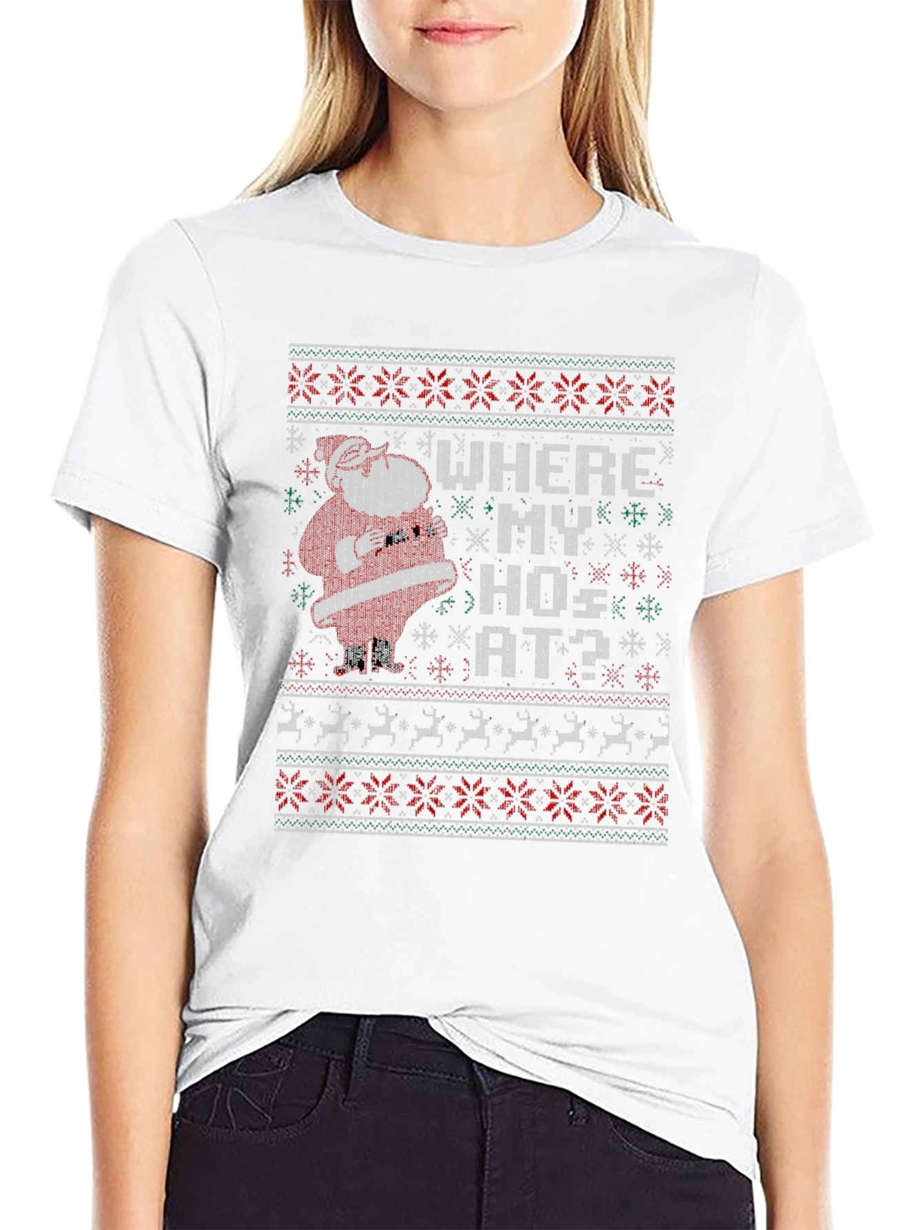 Funny Santa Where My Hos At Christmas T-Shirt