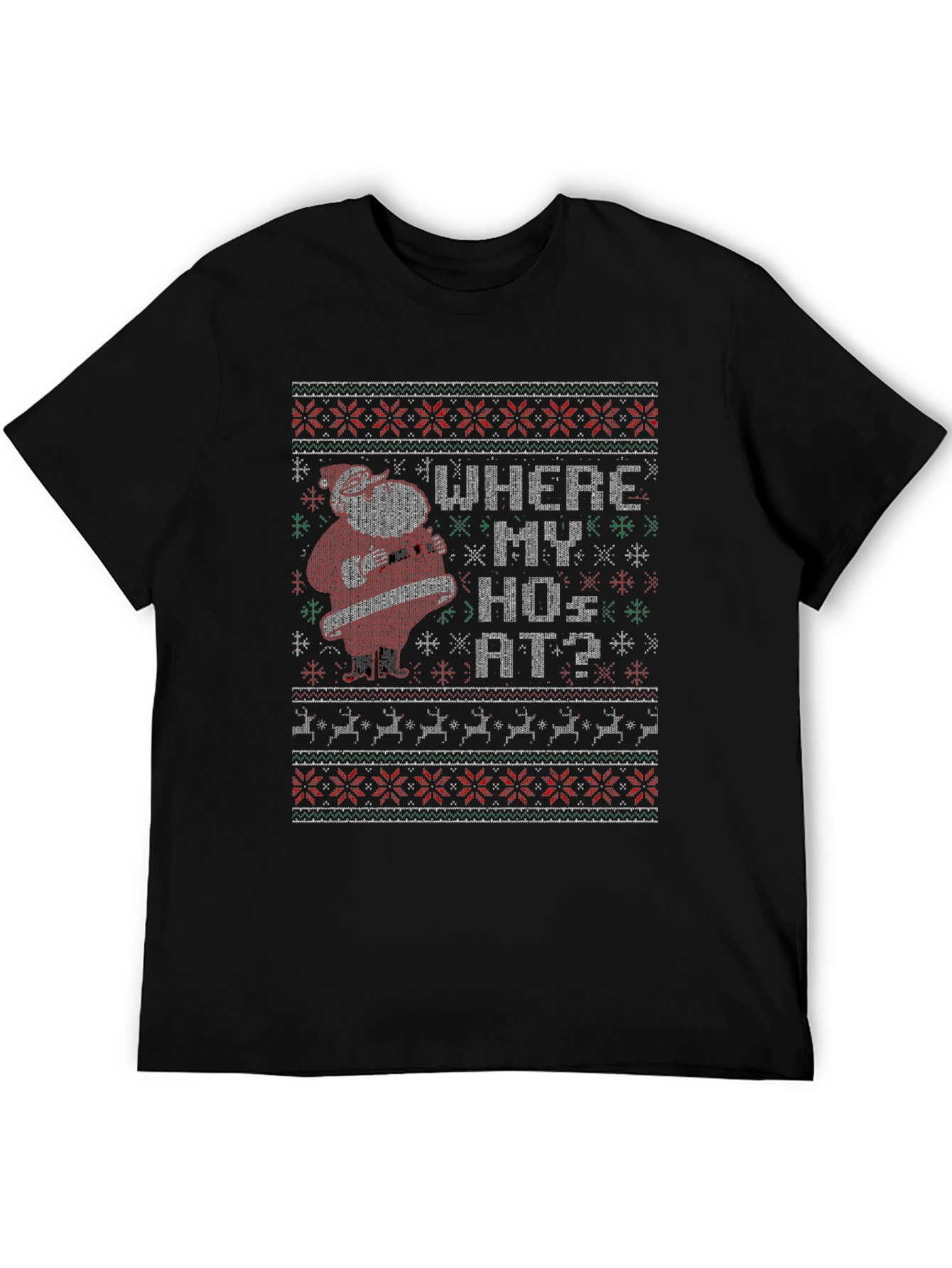 Funny Santa Where My Hos At Christmas T-Shirt