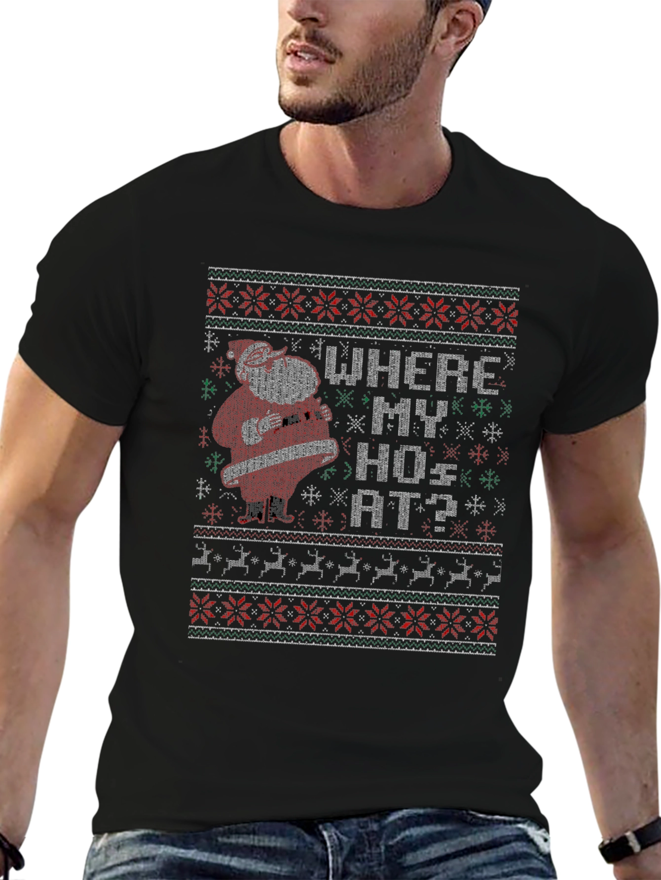 Funny Santa Where My Hos At Christmas T-Shirt