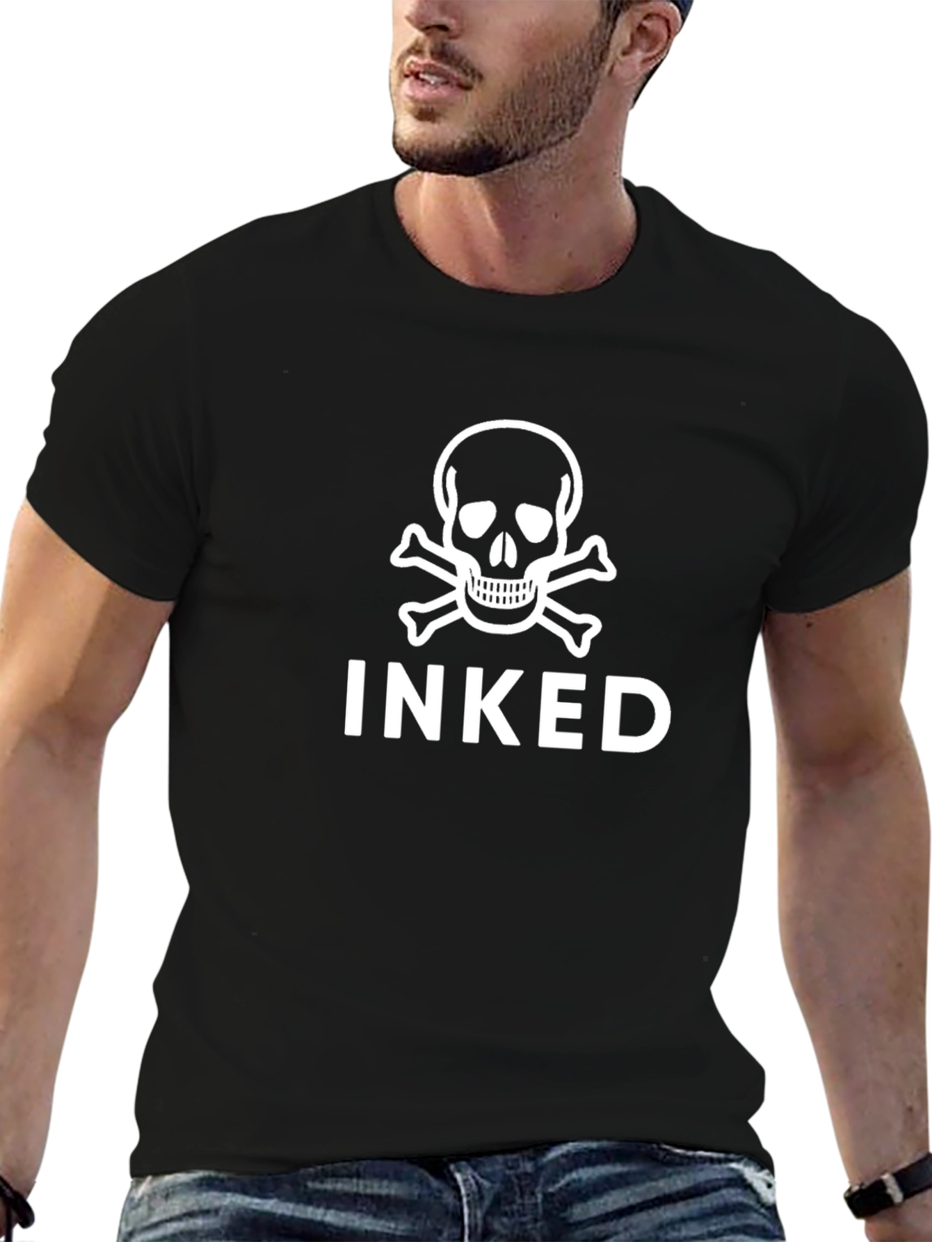 Inked Skull Graphic Tee - Black Cotton T-Shirt