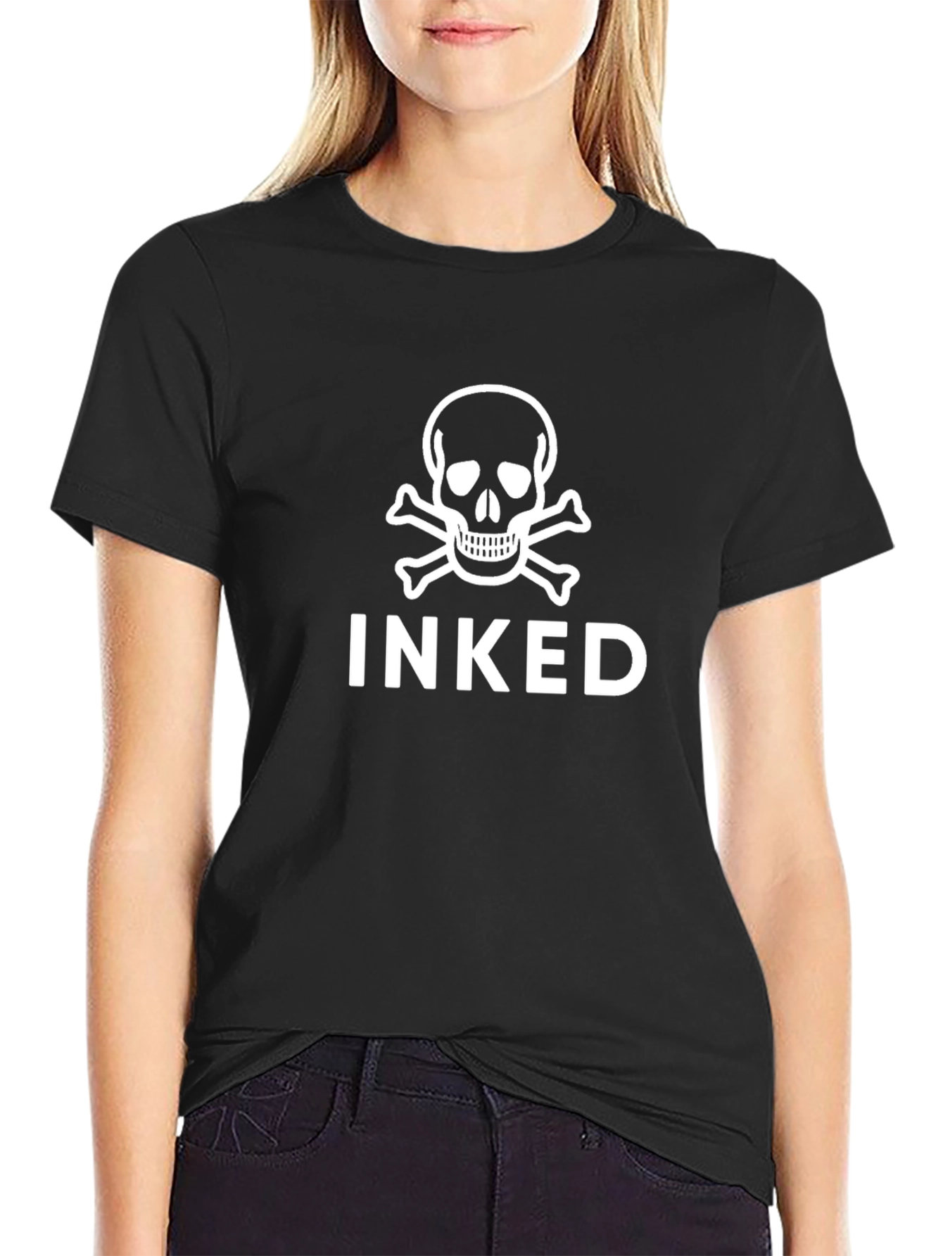 Inked Skull Graphic Tee - Black Cotton T-Shirt