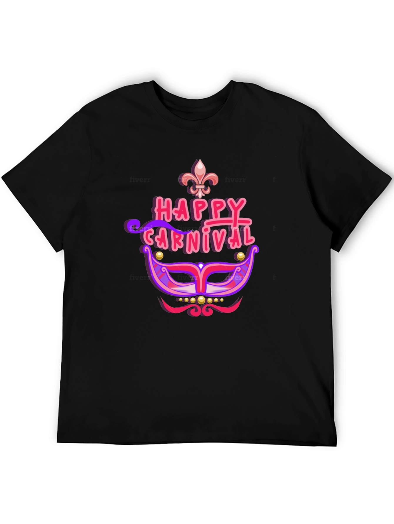 Happy Carnival Mask Black T-Shirt