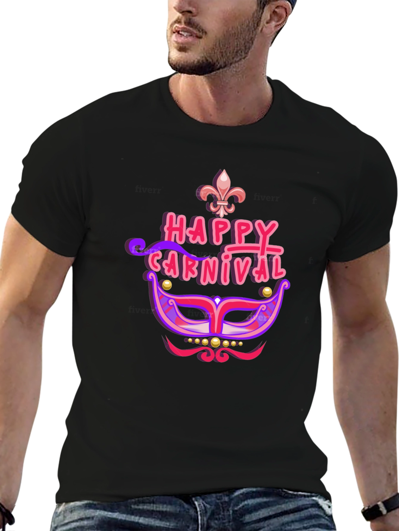 Happy Carnival Mask Black T-Shirt