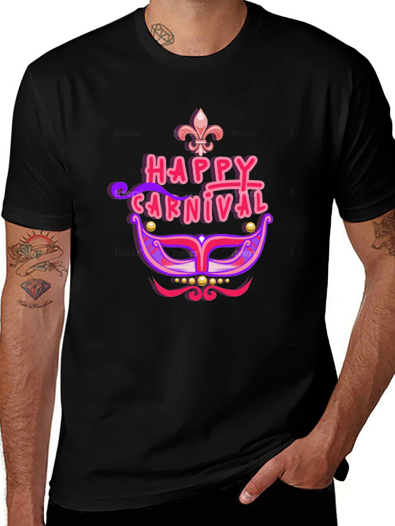 Happy Carnival Mask Black T-Shirt