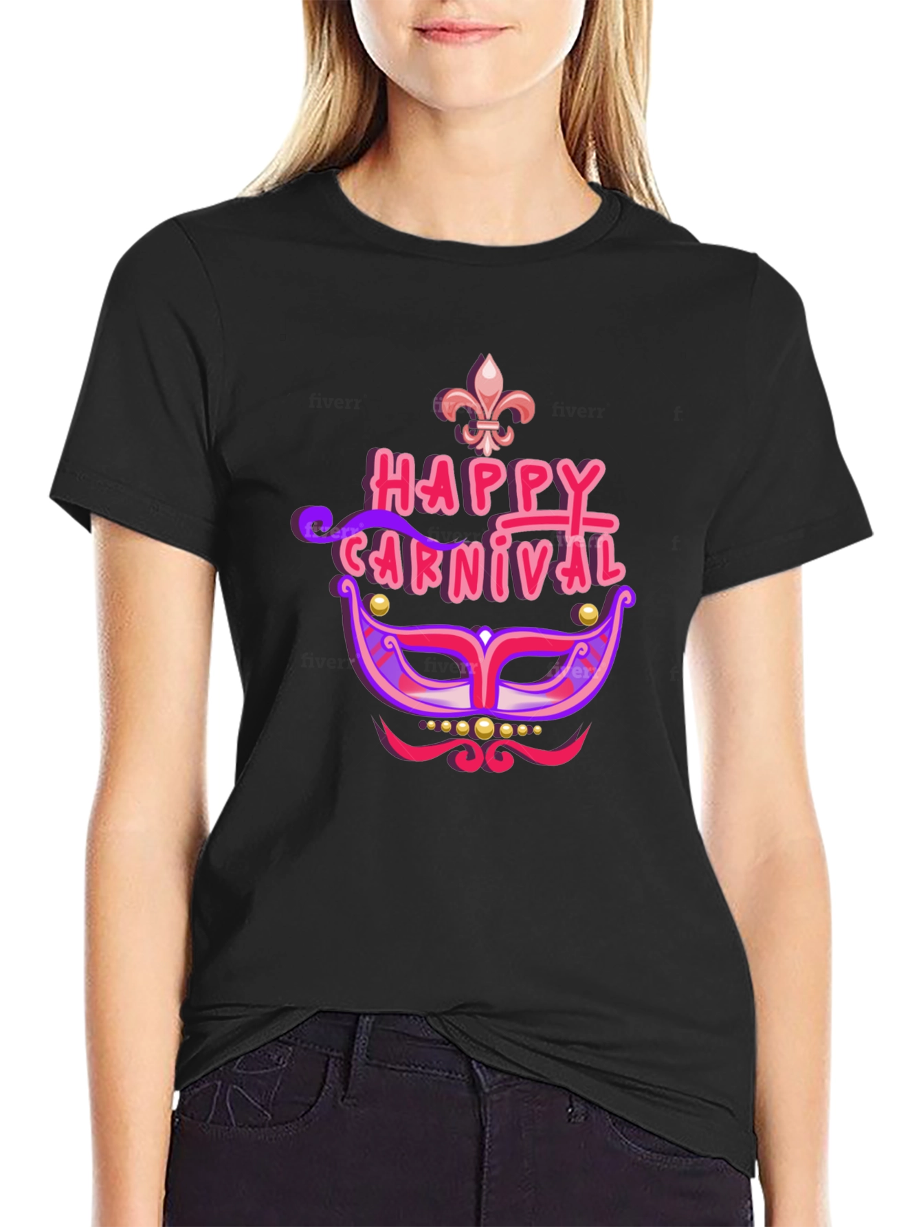 Happy Carnival Mask Black T-Shirt
