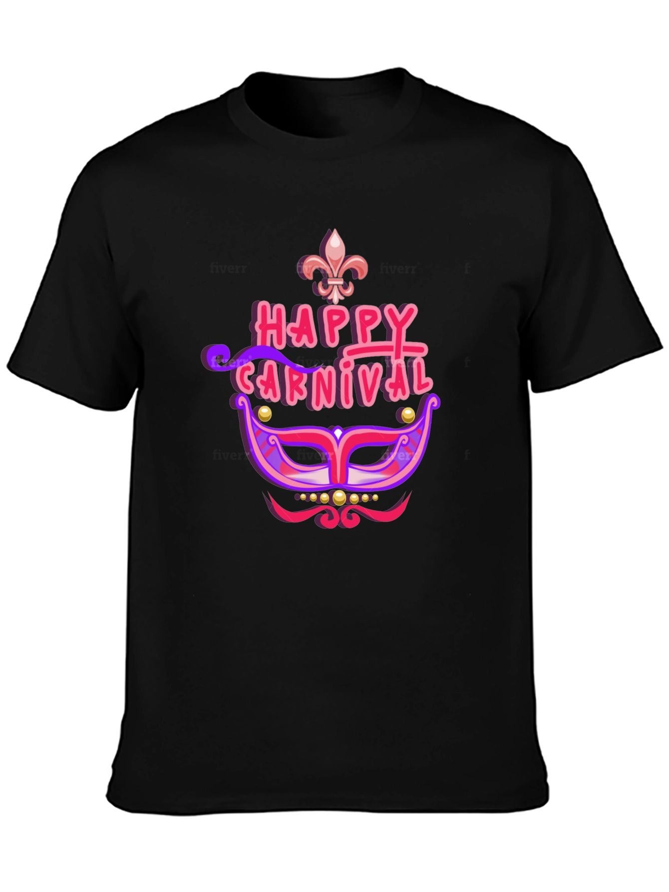 Happy Carnival Mask Black T-Shirt