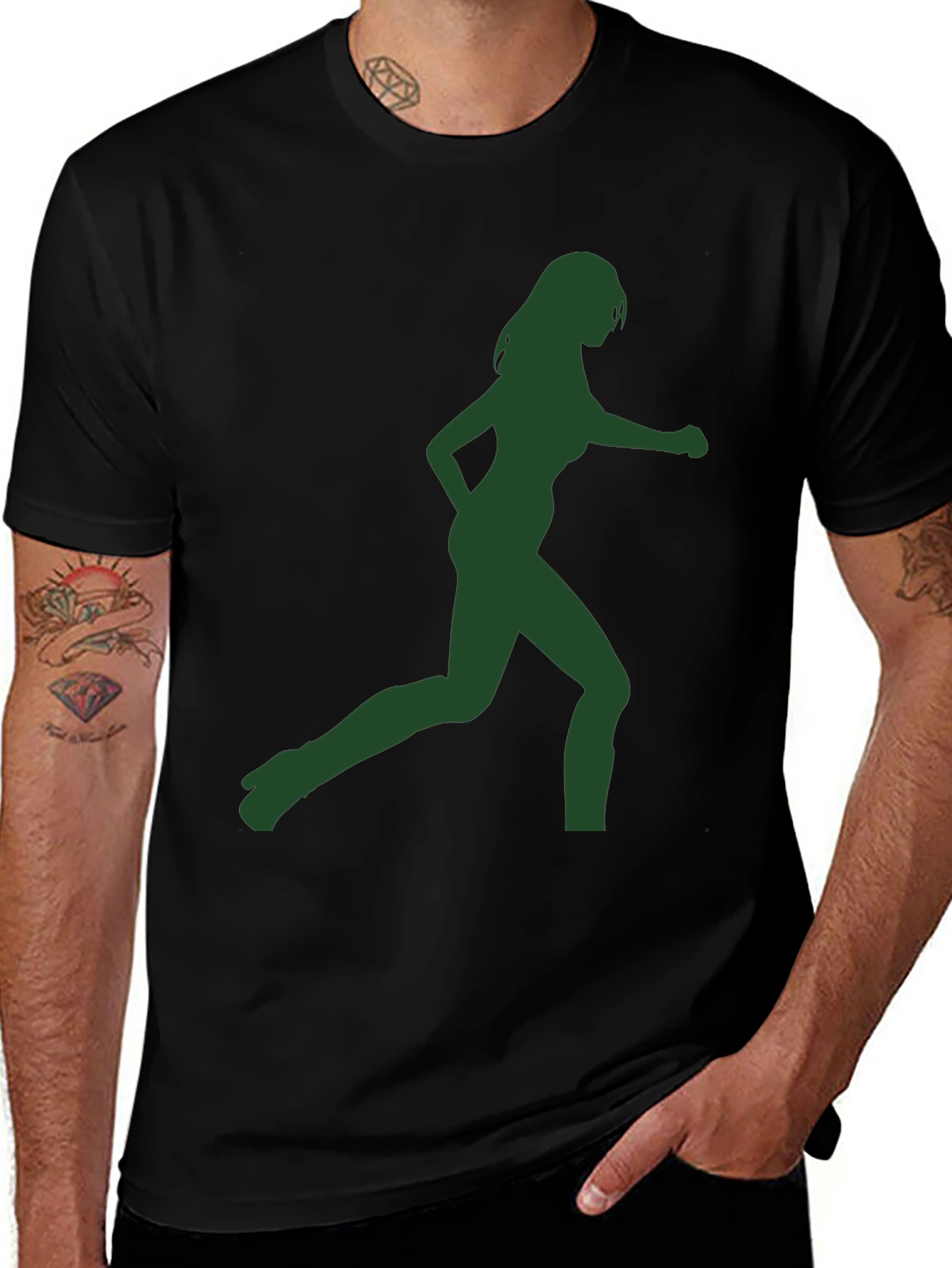 Green Silhouette Womans Running Graphic T-Shirt