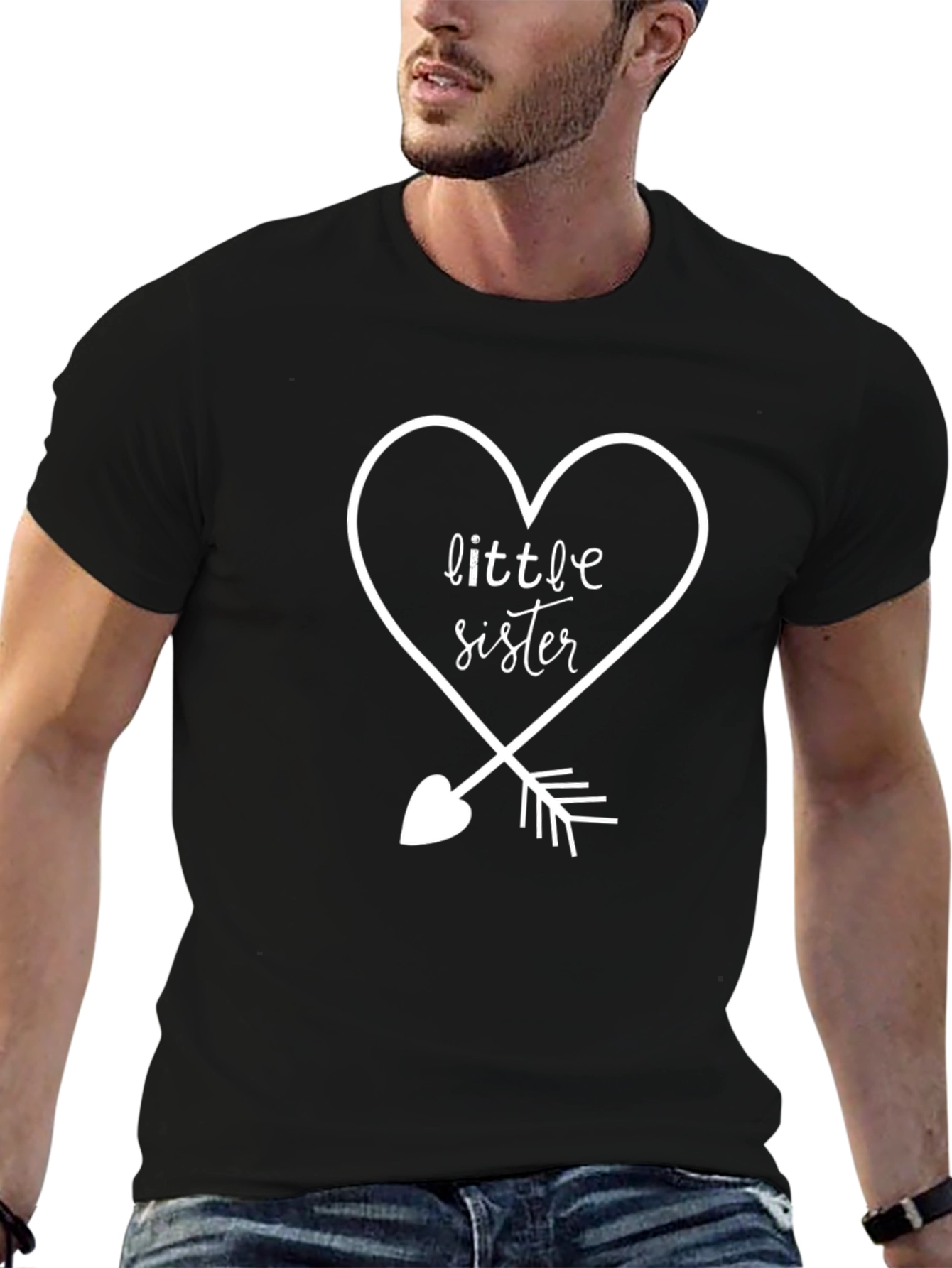 Little Sister Heart Arrow T-Shirt - Black