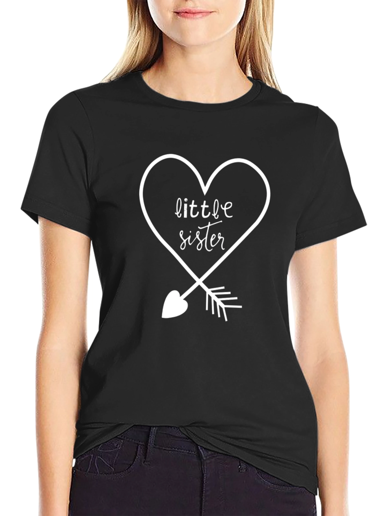 Little Sister Heart Arrow T-Shirt - Black