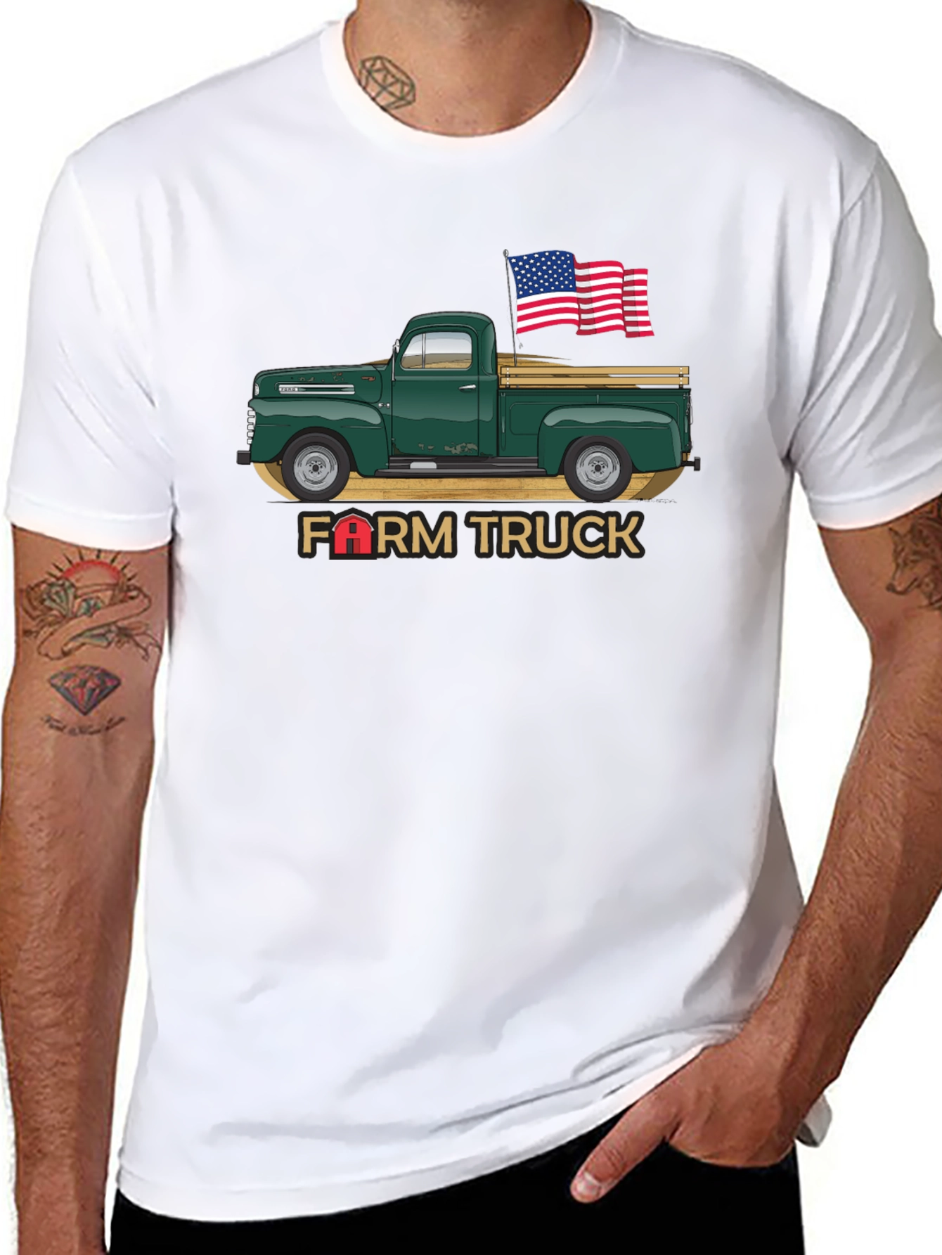 Farm Truck USA Flag Graphic Tee - Black