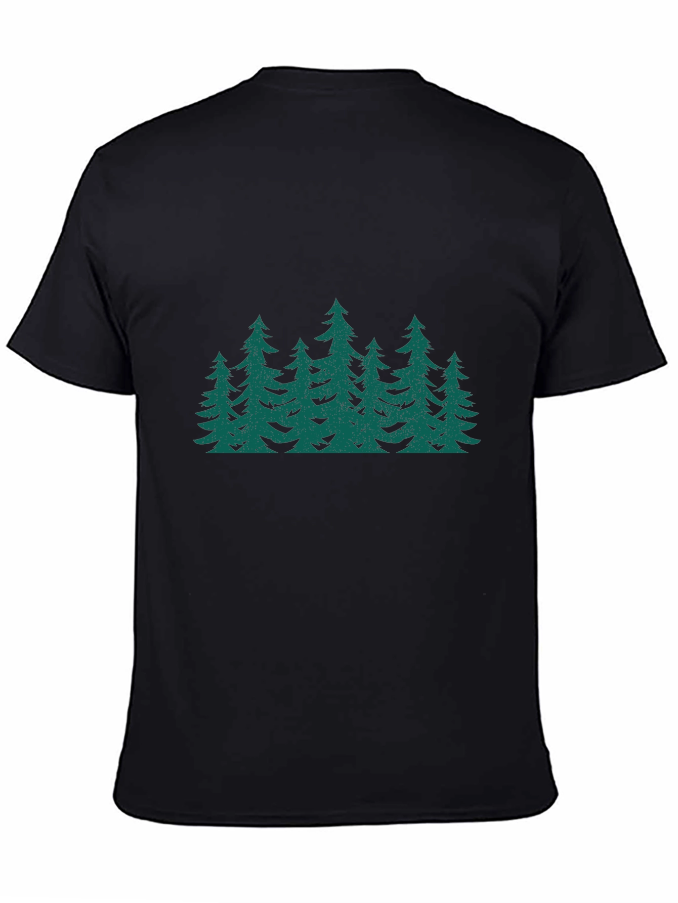 Green Forest Print Black T-Shirt