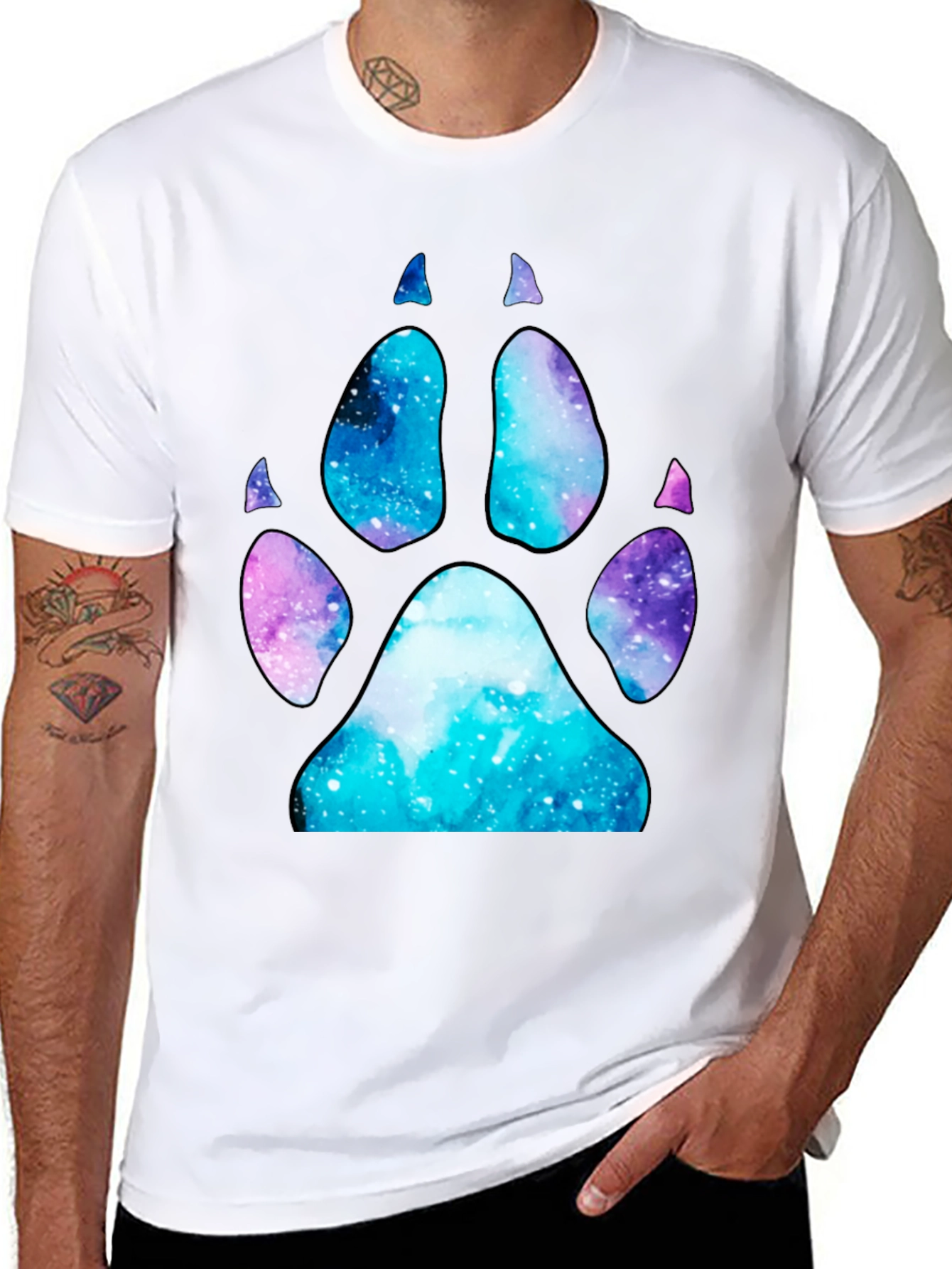 Galaxy Paw Print T-Shirt - Stylish Space Design