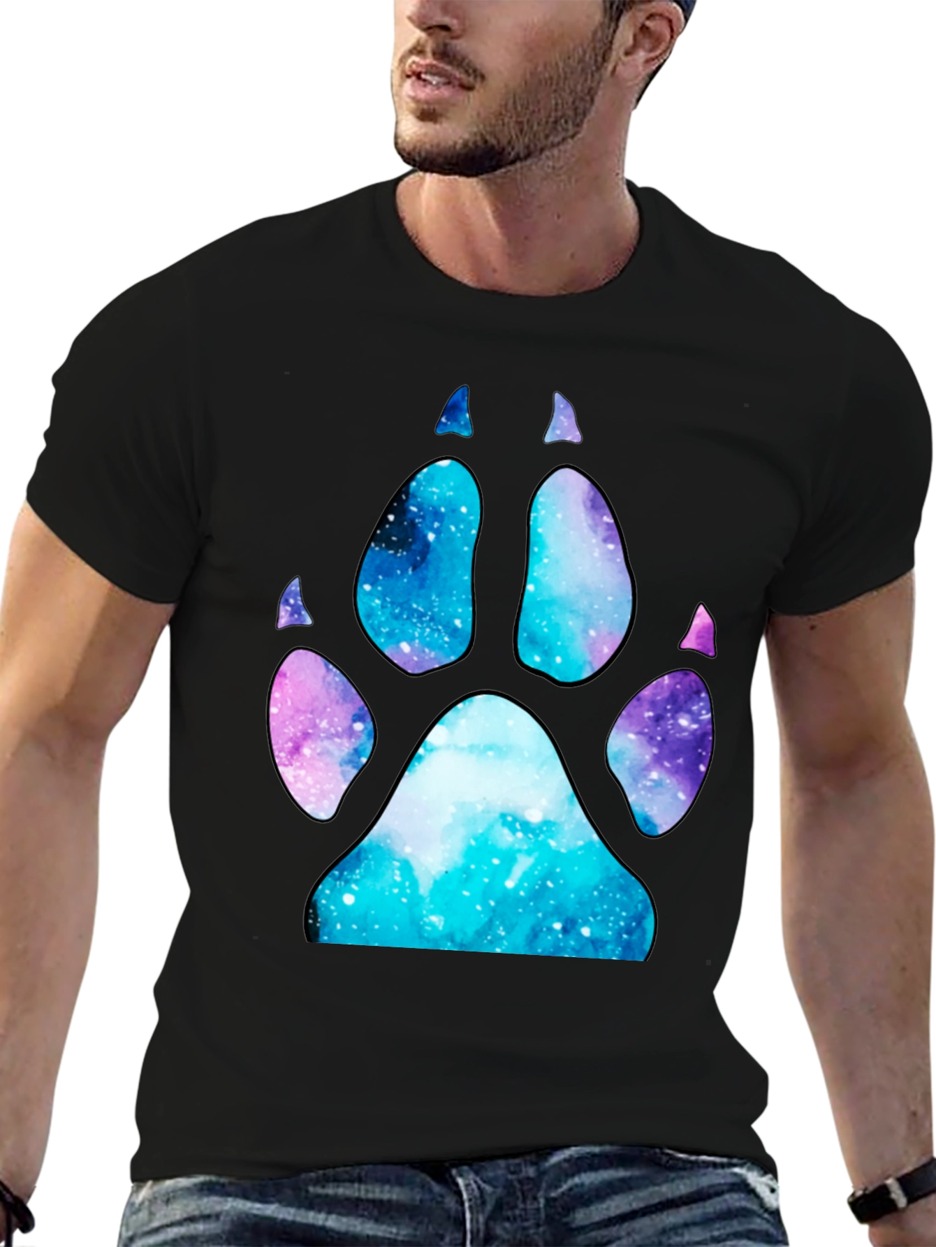 Galaxy Paw Print T-Shirt - Stylish Space Design