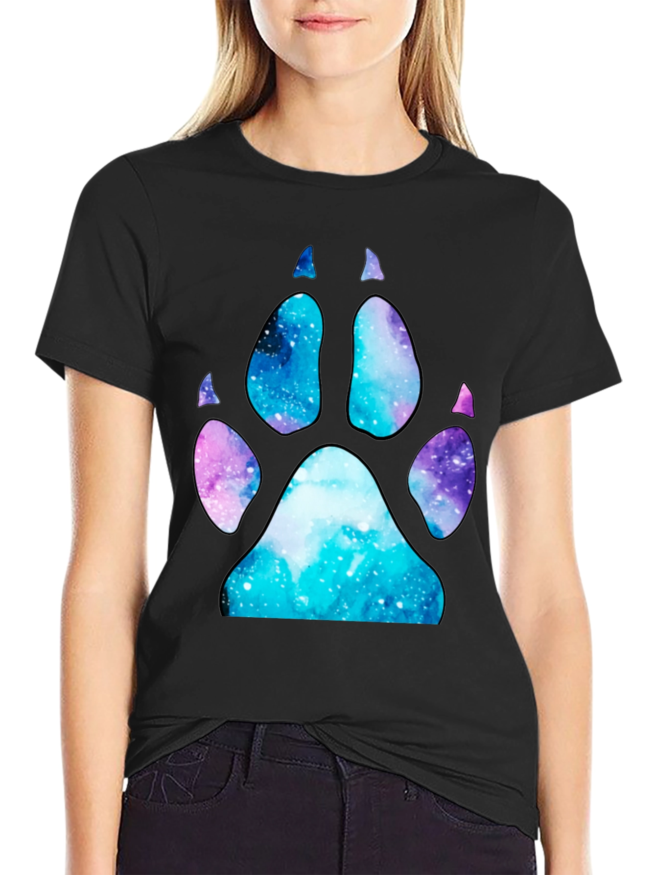 Galaxy Paw Print T-Shirt - Stylish Space Design