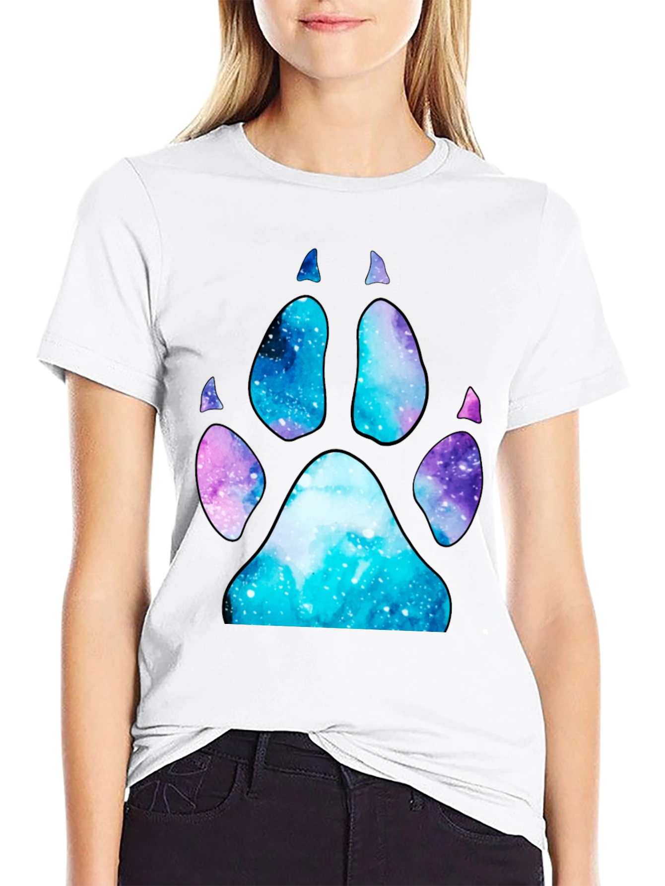 Galaxy Paw Print T-Shirt - Stylish Space Design