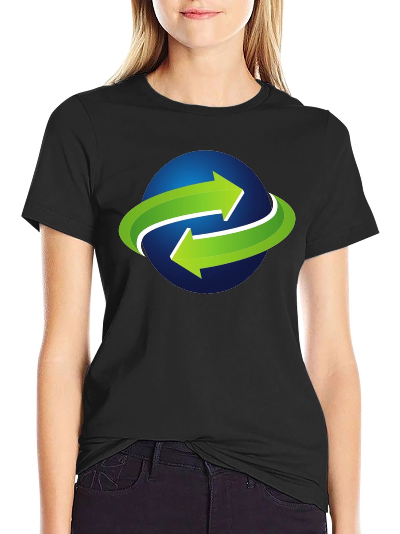 Green Arrow Globe Graphic Tee - Black