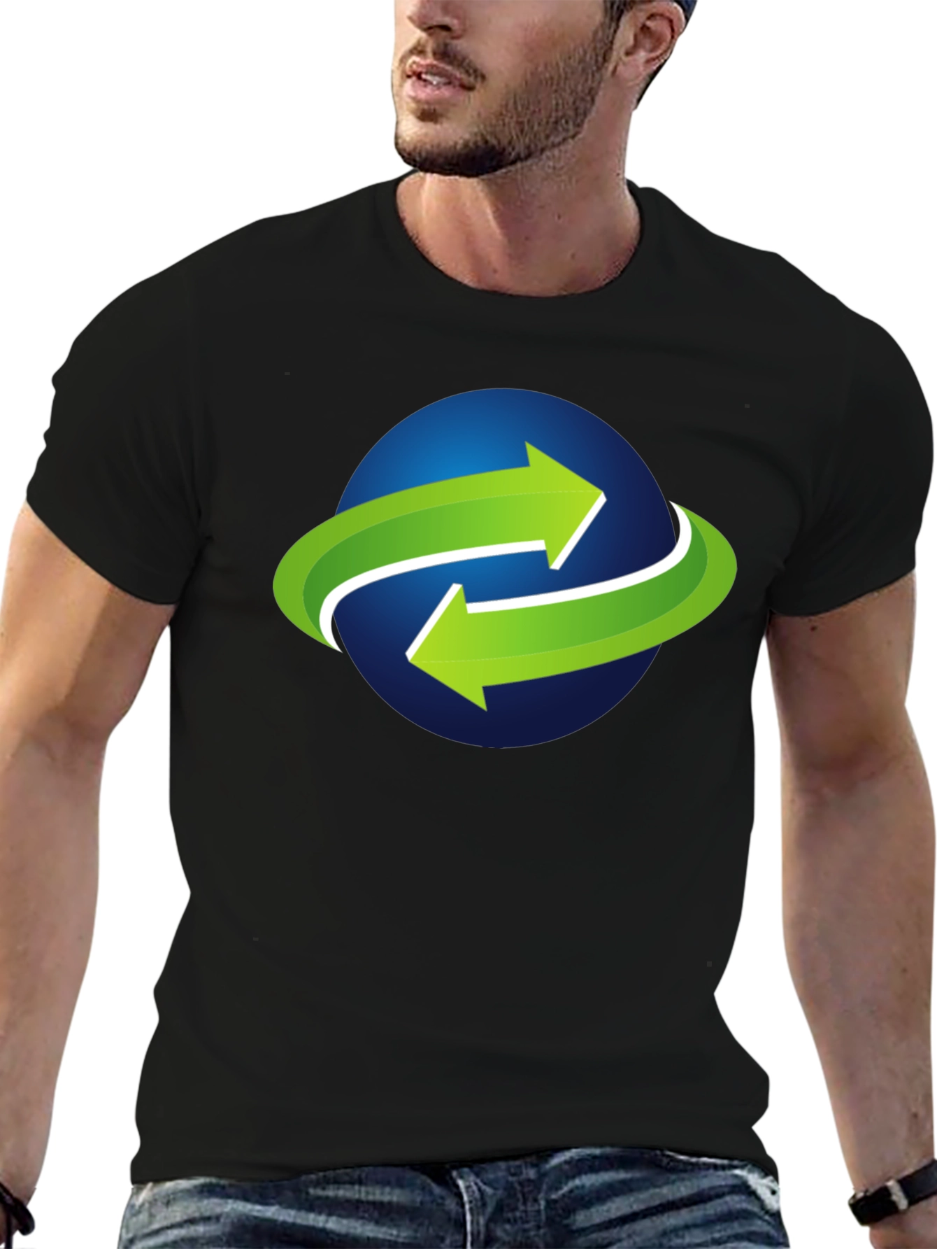 Green Arrow Globe Graphic Tee - Black