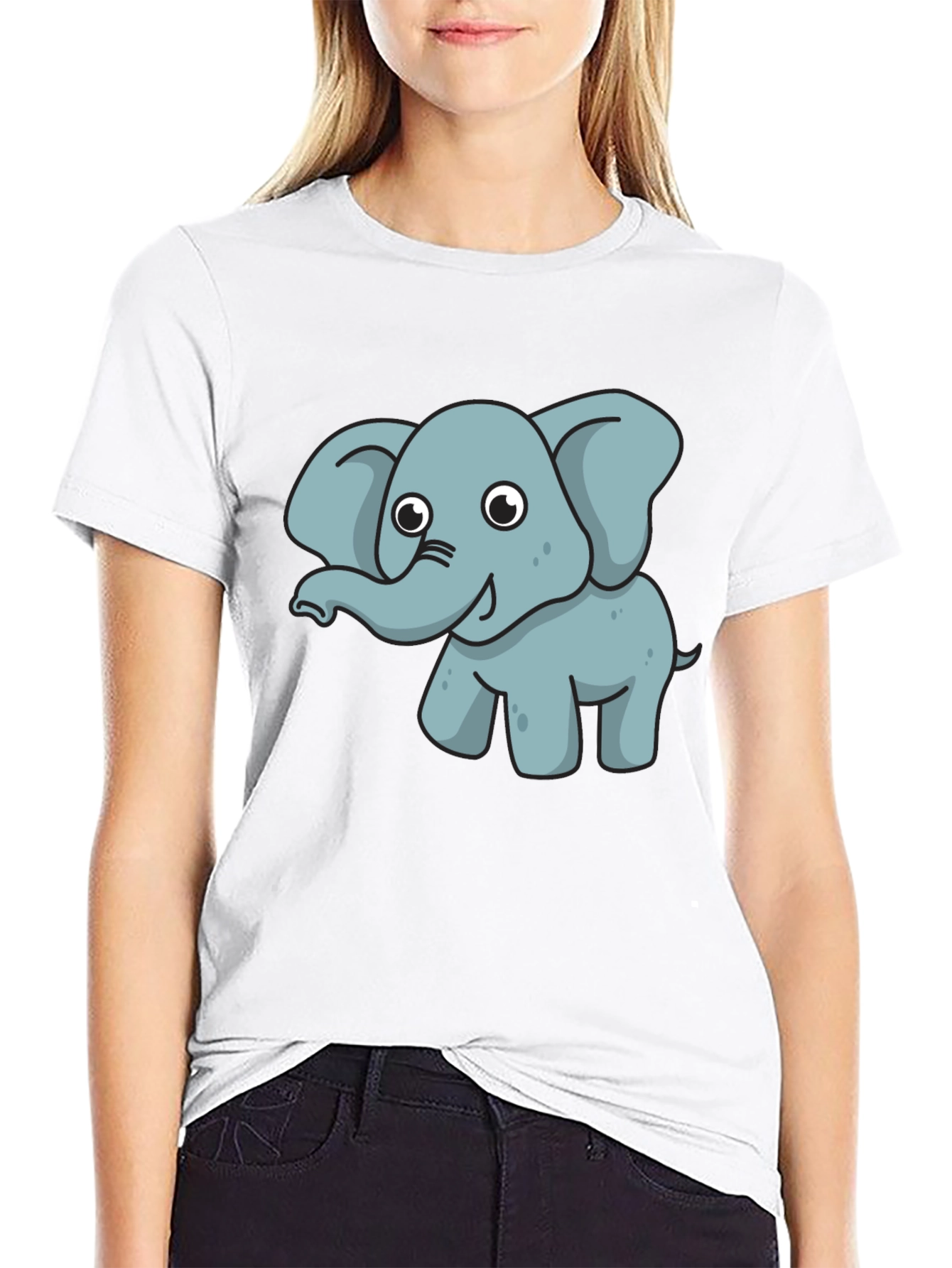 Cute Elephant Graphic Tee - Black Cotton T-Shirt