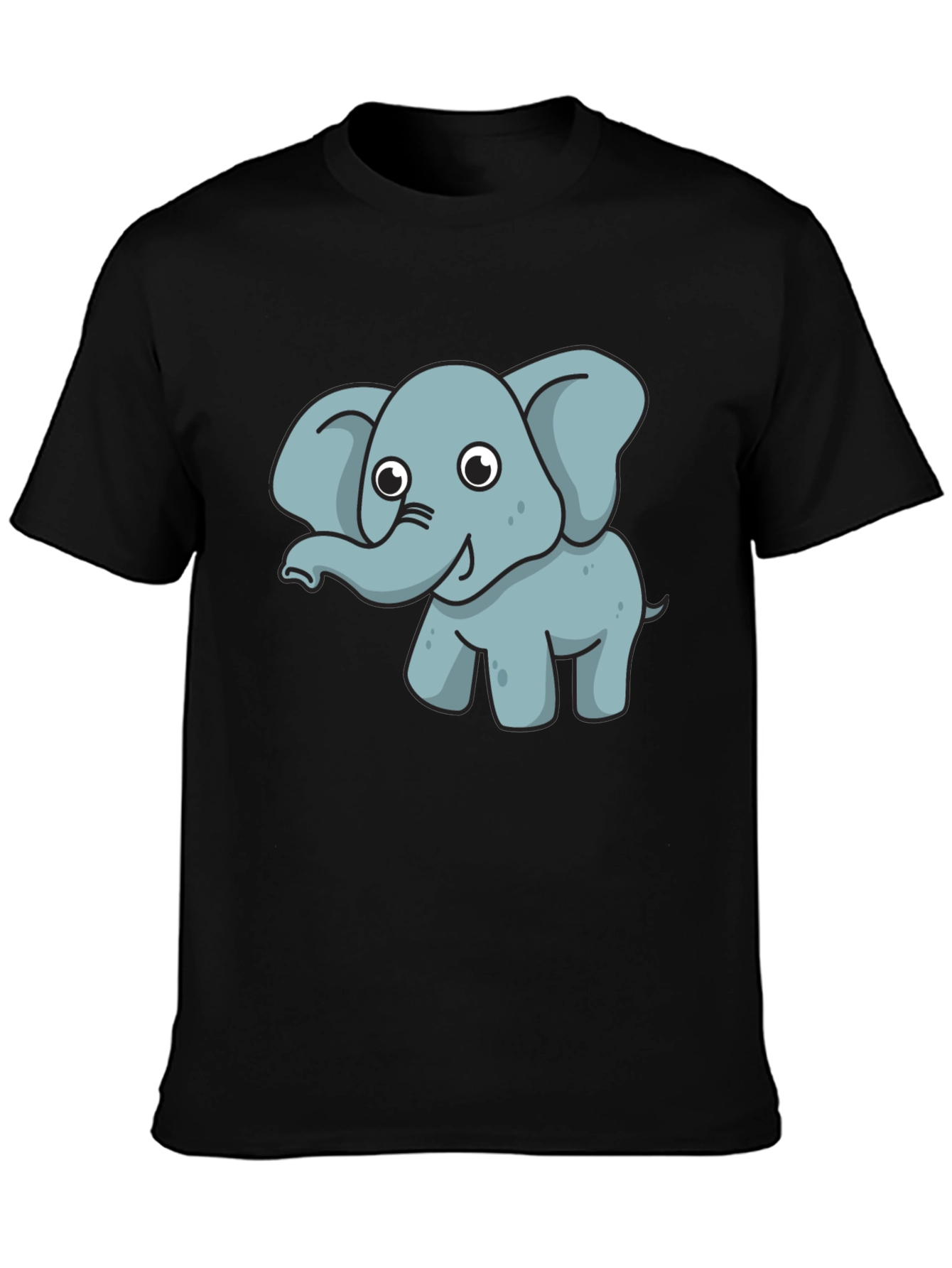 Cute Elephant Graphic Tee - Black Cotton T-Shirt